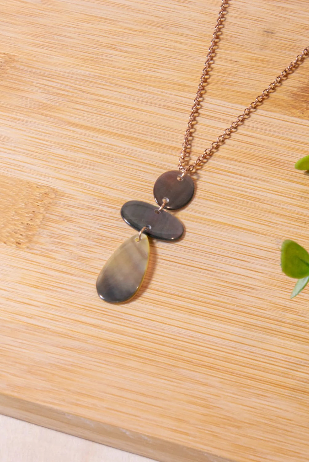 Rose & Lee Co Black Mother of Pearl Raindrop Necklace, Rose Gold Necklaces