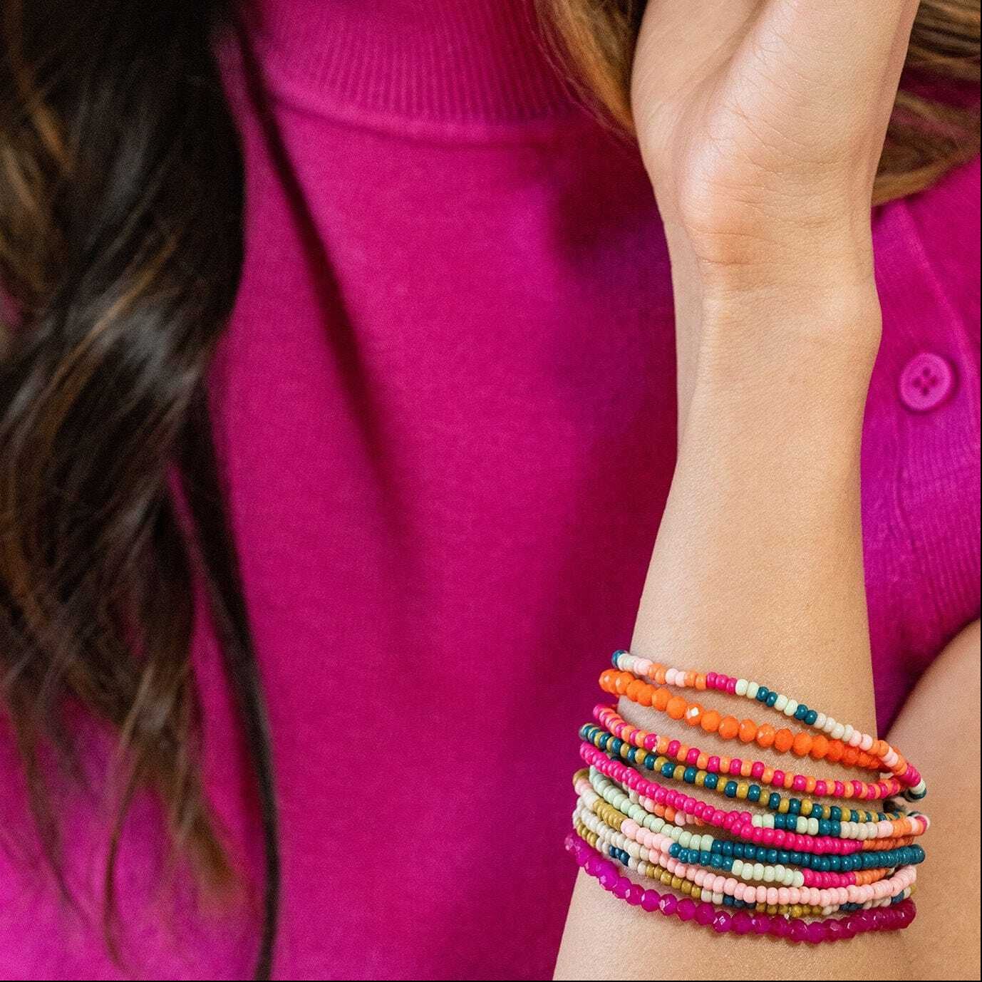 Rose & Lee Co Sage Beaded 10 Strand Bracelets, Rainbow Stripe Bracelets