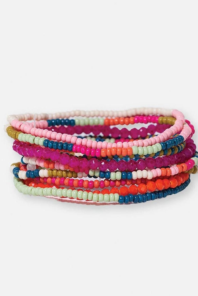 Rose & Lee Co Sage Beaded 10 Strand Bracelets, Rainbow Stripe Bracelets