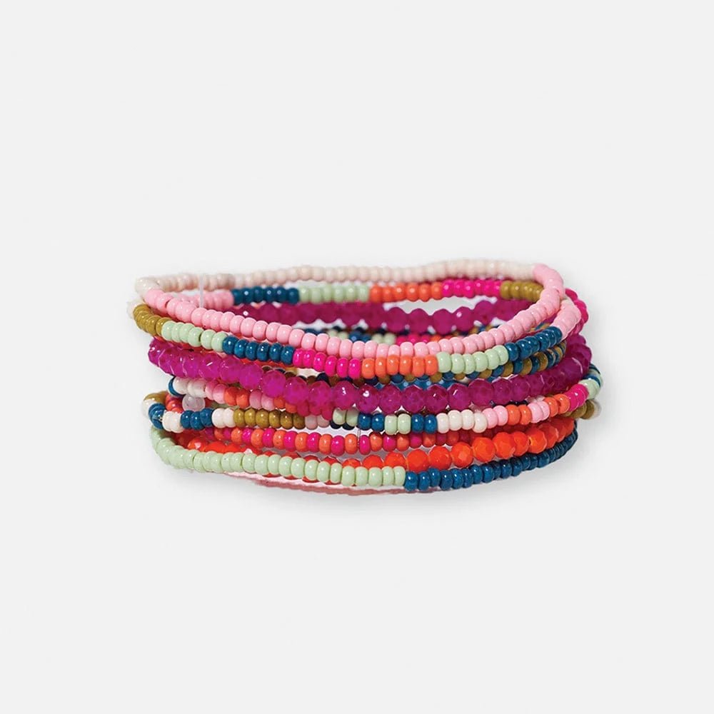 Rose & Lee Co Sage Beaded 10 Strand Bracelets, Rainbow Stripe Bracelets