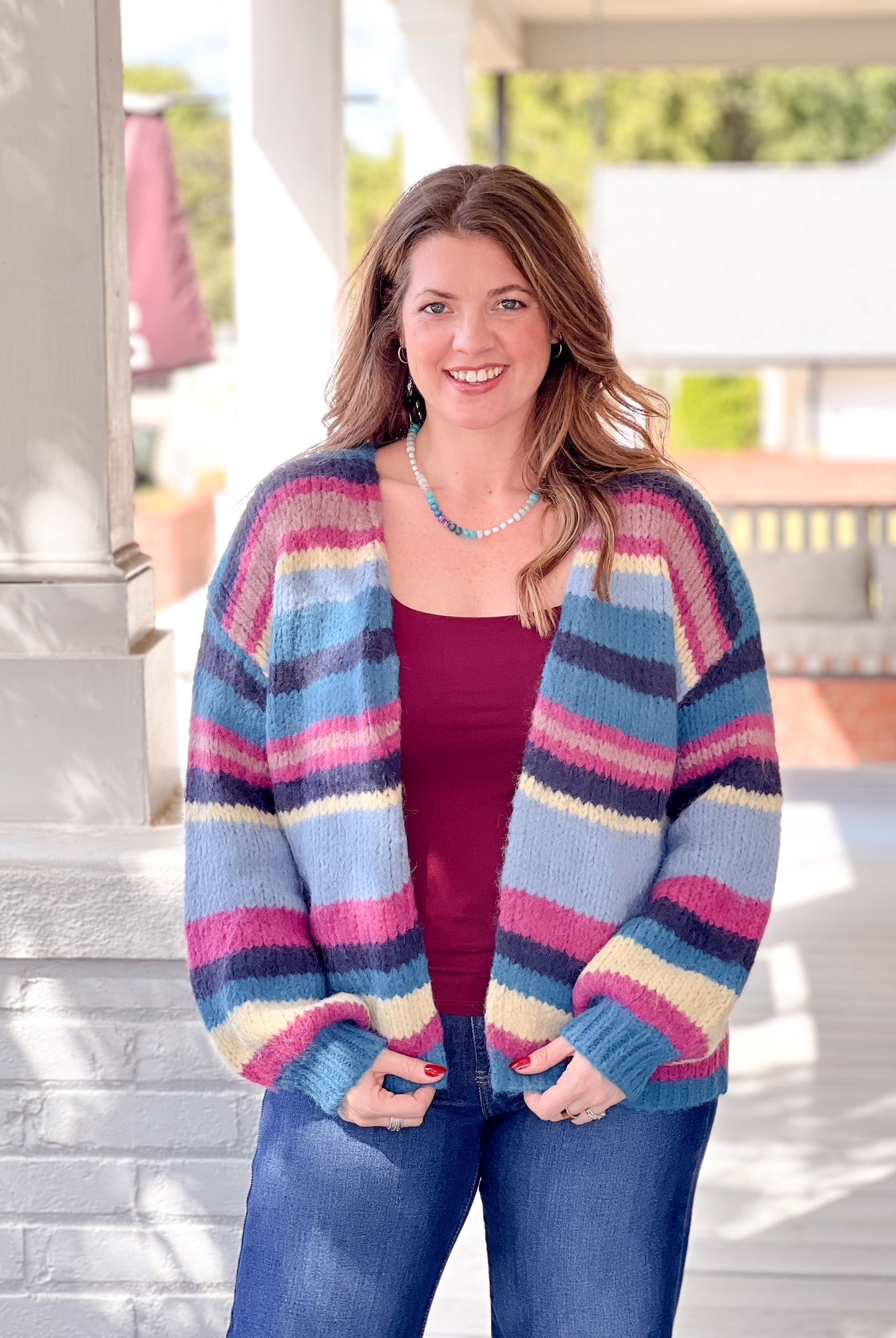 Multi-Colored Striped Long Sleeve Cardigan