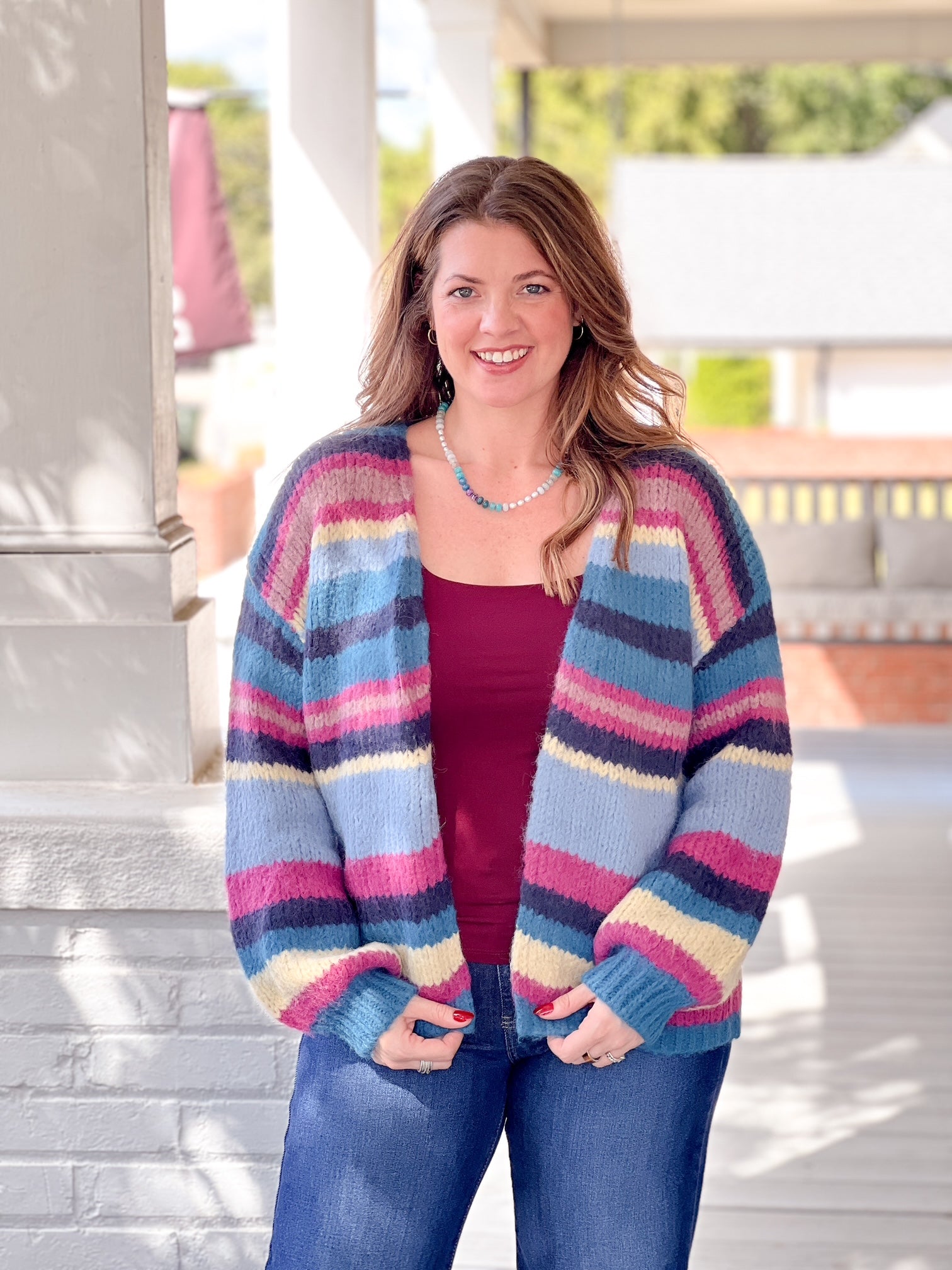 Multi-Colored Striped Long Sleeve Cardigan