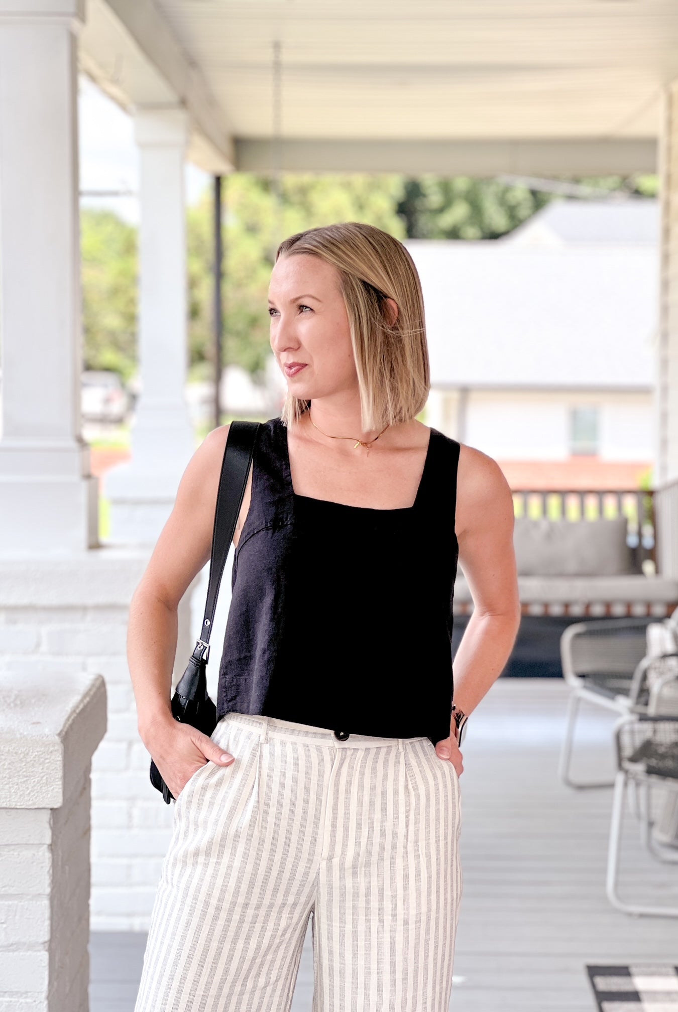 black square neck tank top with tulip back