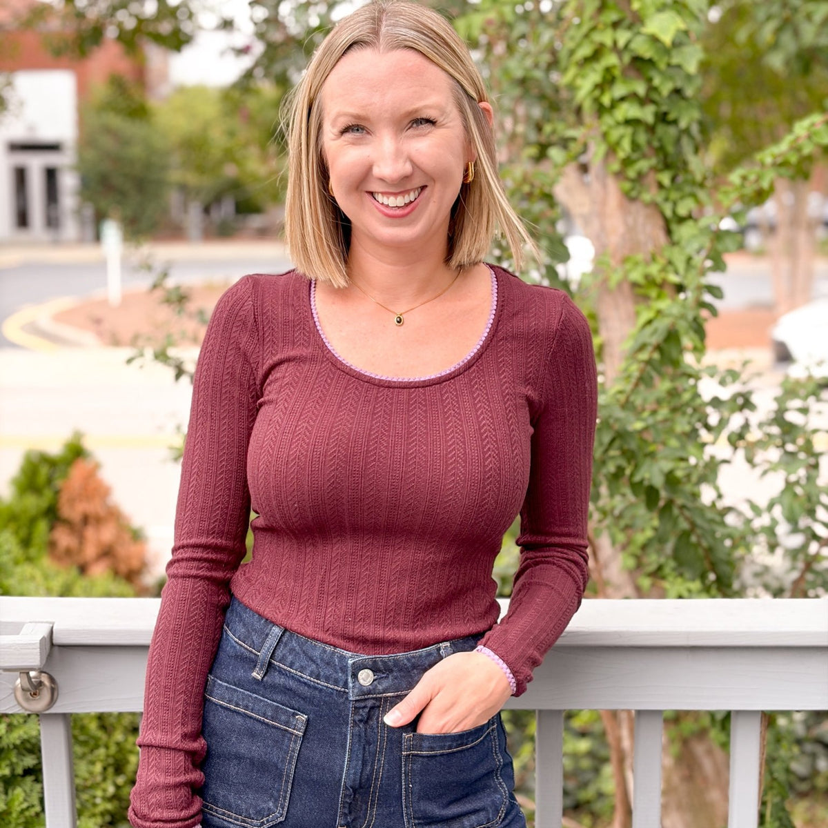 Rose & Lee Co Samira Top, Purple Long Sleeve