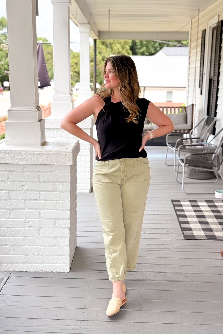 light green barrel jeans