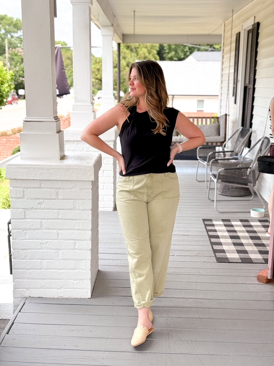 light green barrel jeans