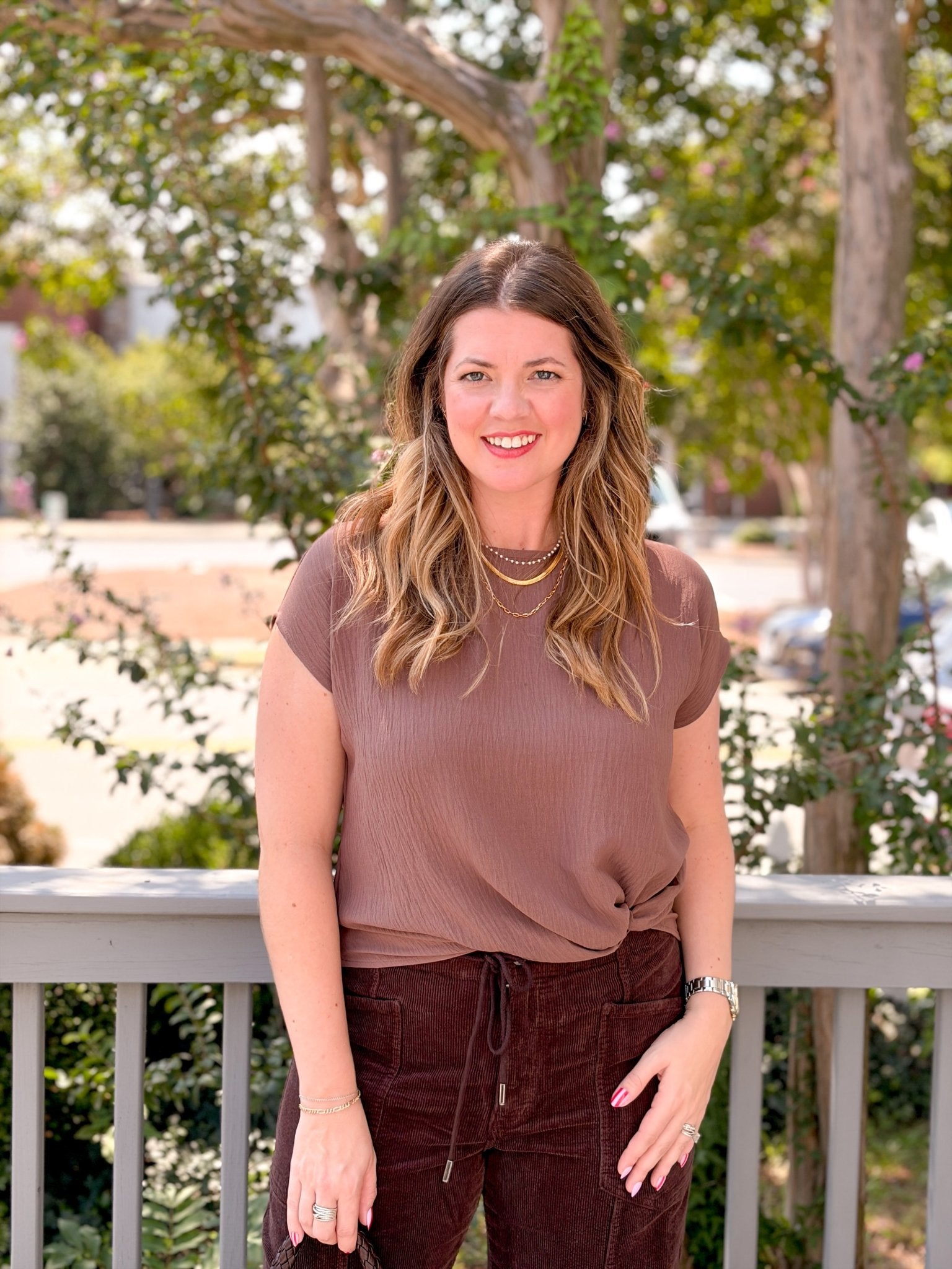 Rose & Lee Co Sandra Top, Brown Work Tops