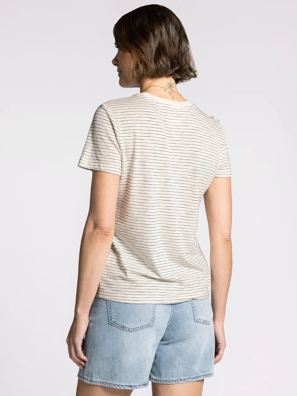 Rose & Lee Co Sarah Tee, Ivory/Black Stripe short sleeve