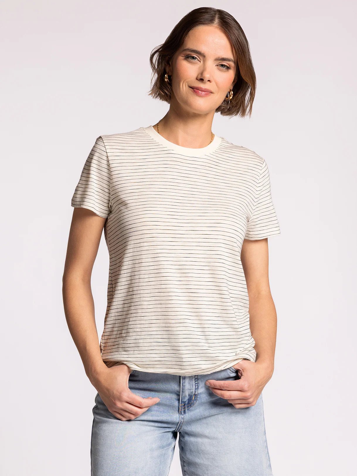 Rose & Lee Co Sarah Tee, Ivory/Black Stripe short sleeve
