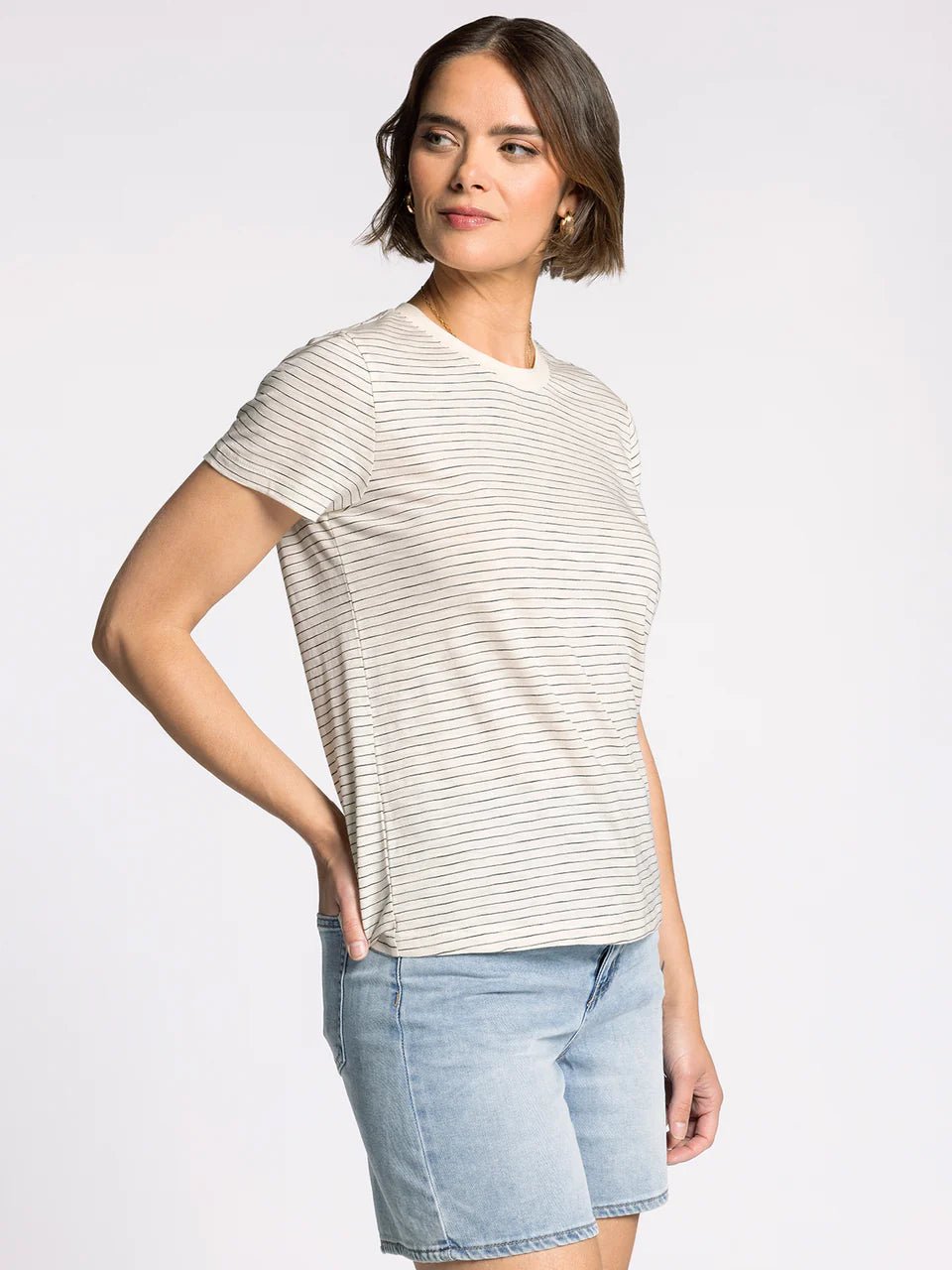 Rose & Lee Co Sarah Tee, Ivory/Black Stripe short sleeve