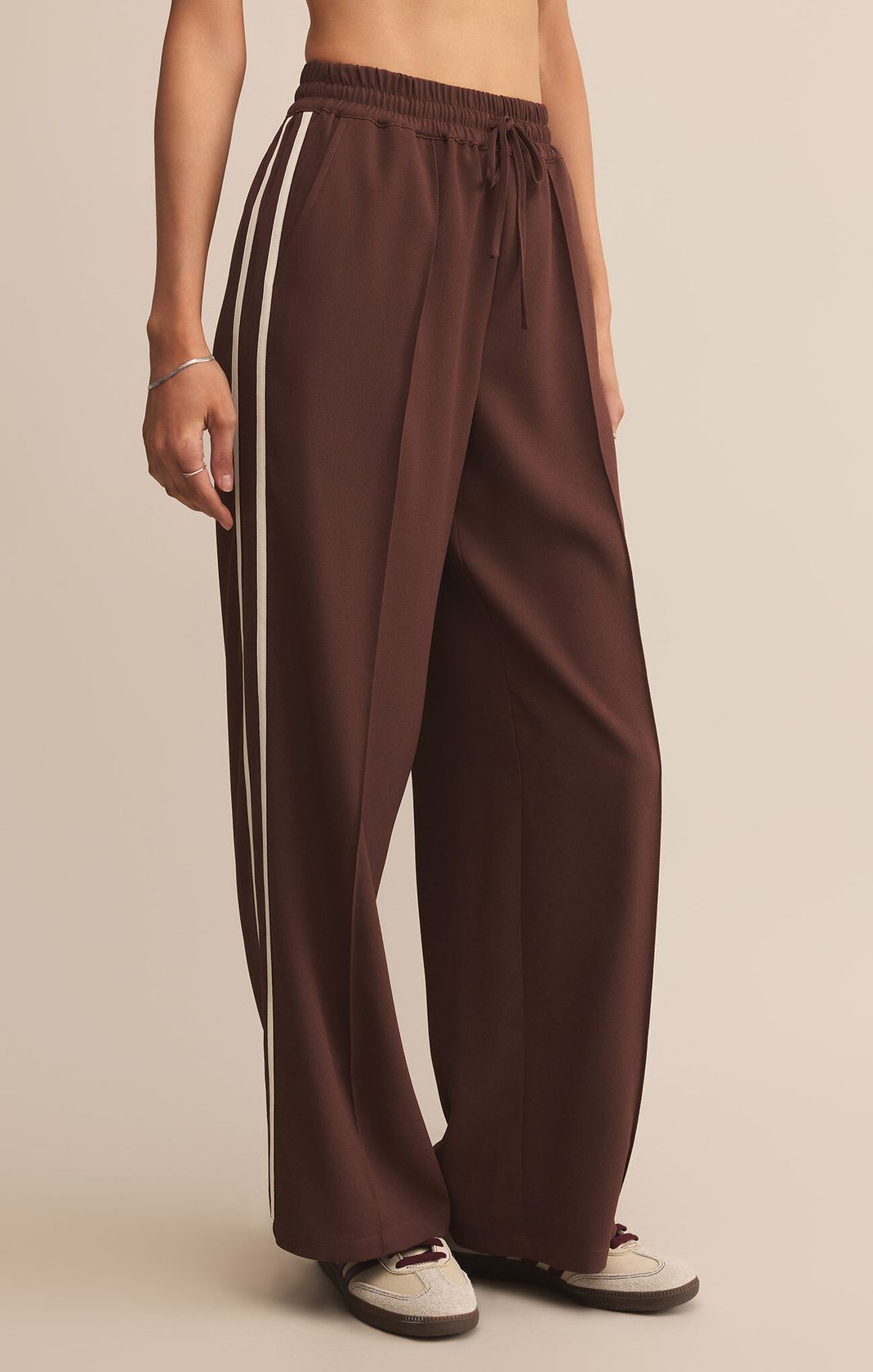Burgundy Wide Leg Track Pants