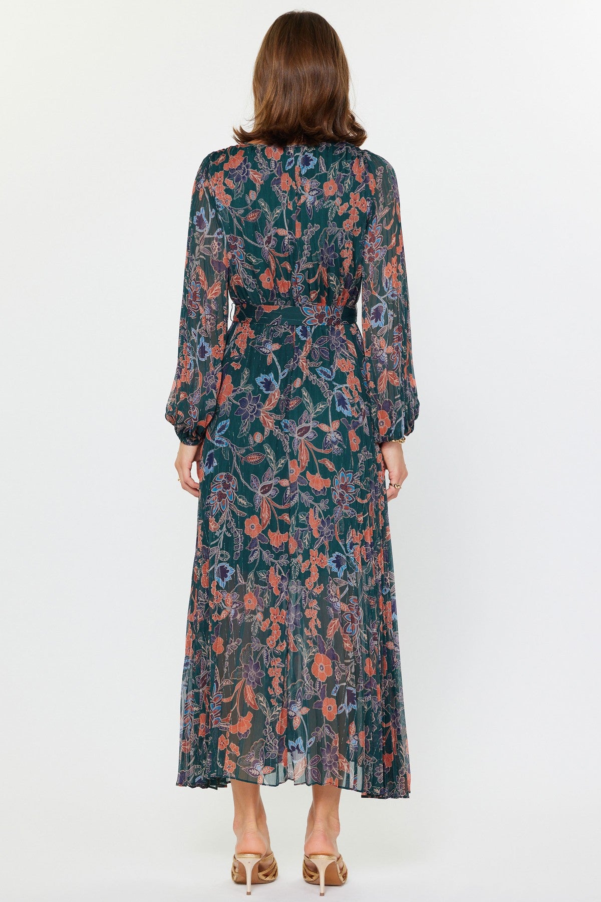 Green Long Sleeve Floral Print Dress