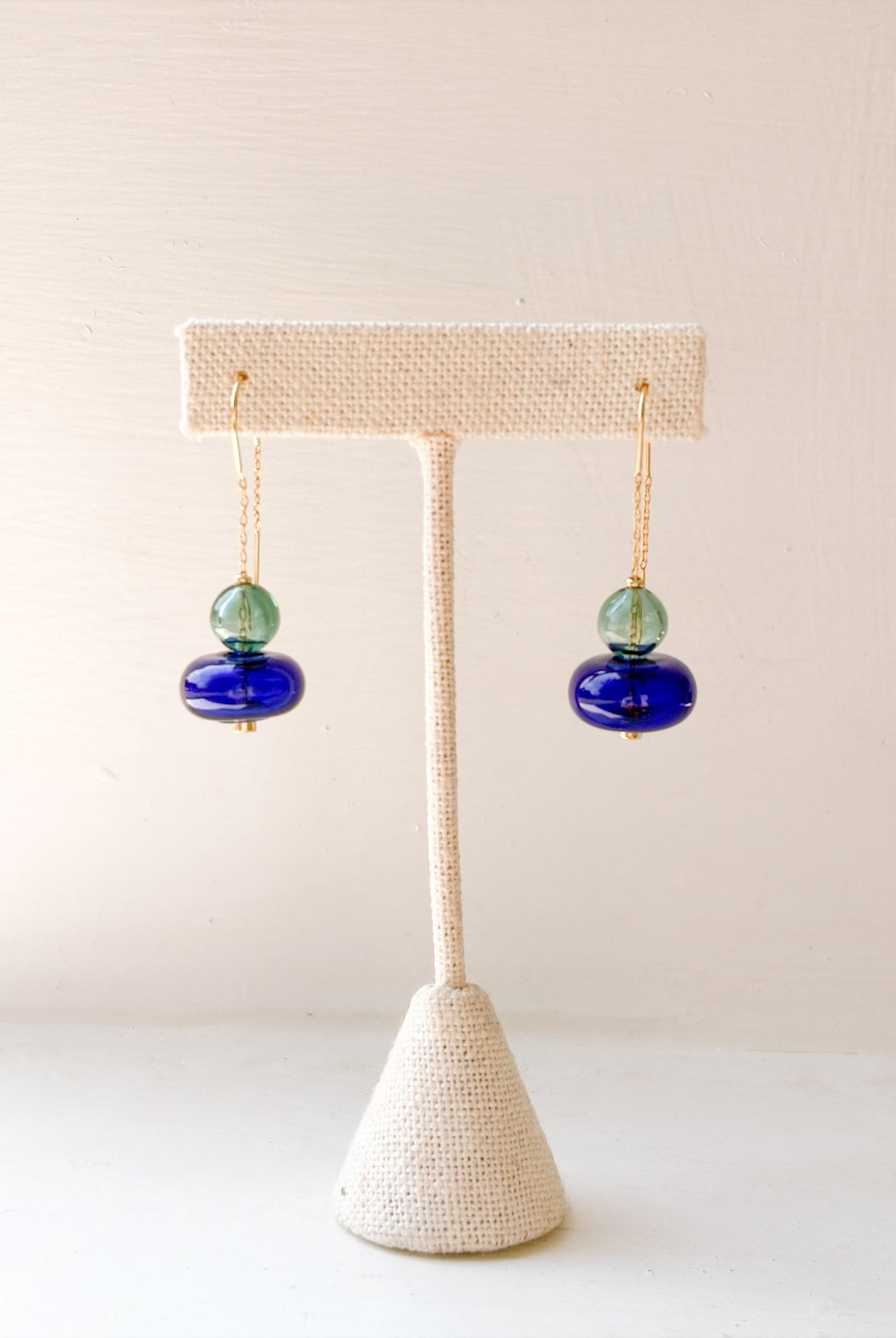 Rose & Lee Co Refined Glass Stacked Threader Earrings, Teal/Blue/Gold Earrings