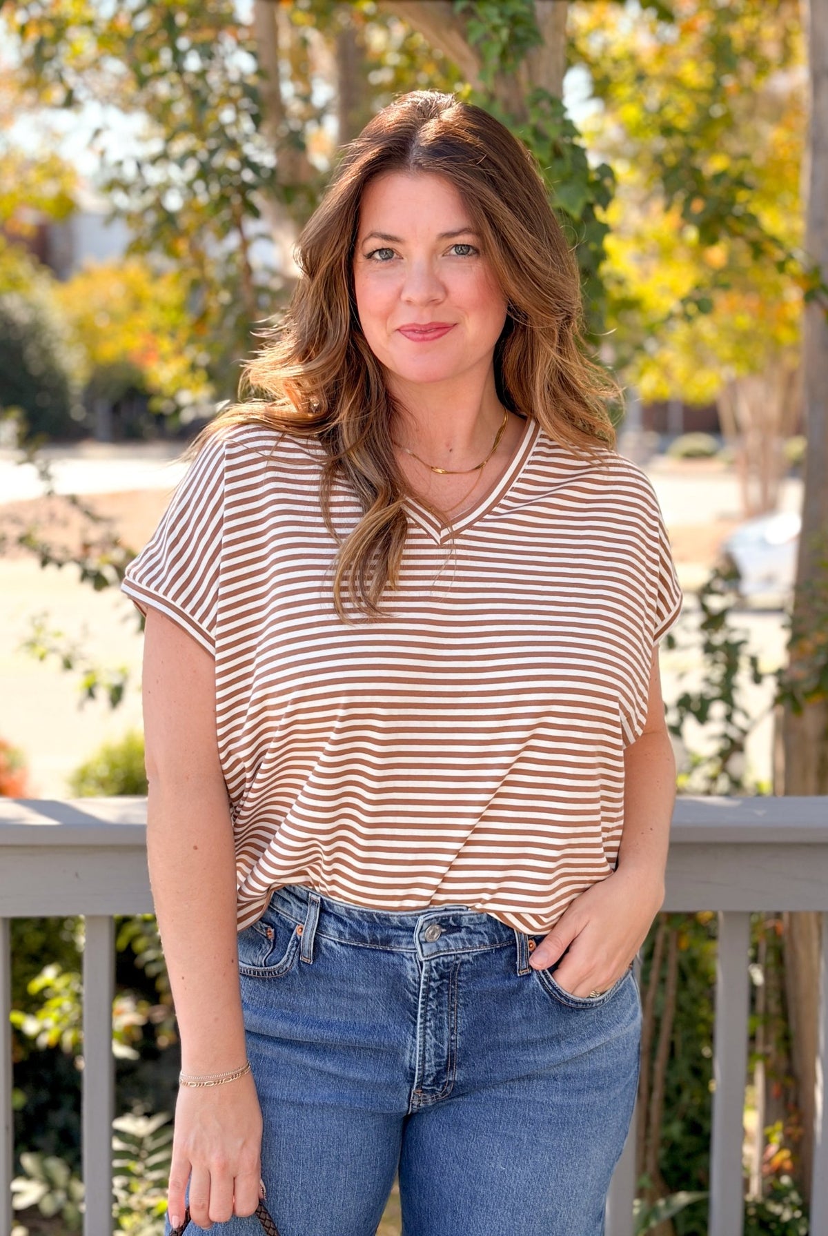 Rose & Lee Co Selah Top, Toffee Stripe short sleeve