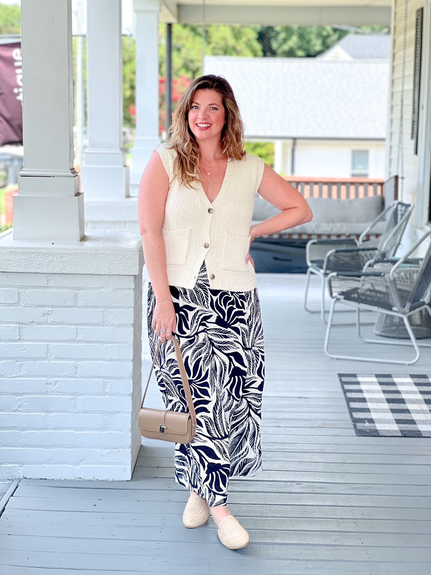 ankle length black and ivory tropical patterned skirt