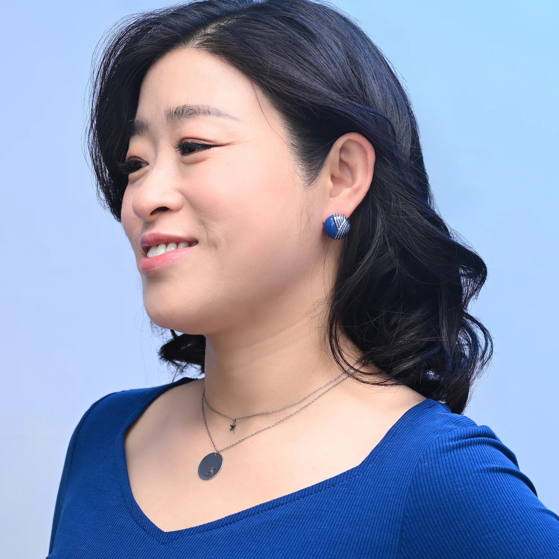 Rose & Lee Co Serenity Wave Earrings, Silver & Cobalt Blue Earrings