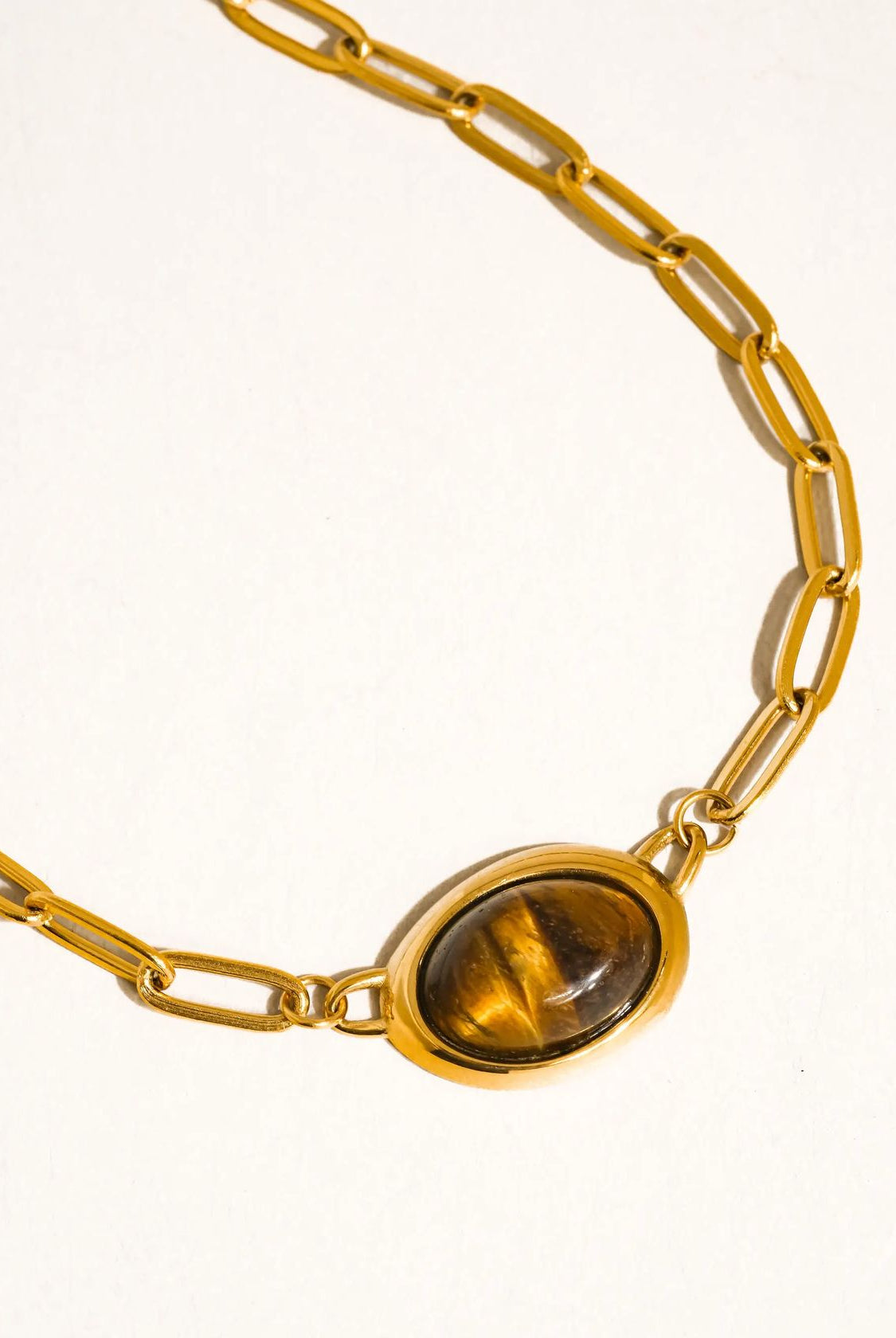 Rose & Lee Co Shay Brown Stone Chain Necklace, 18k Gold Necklaces