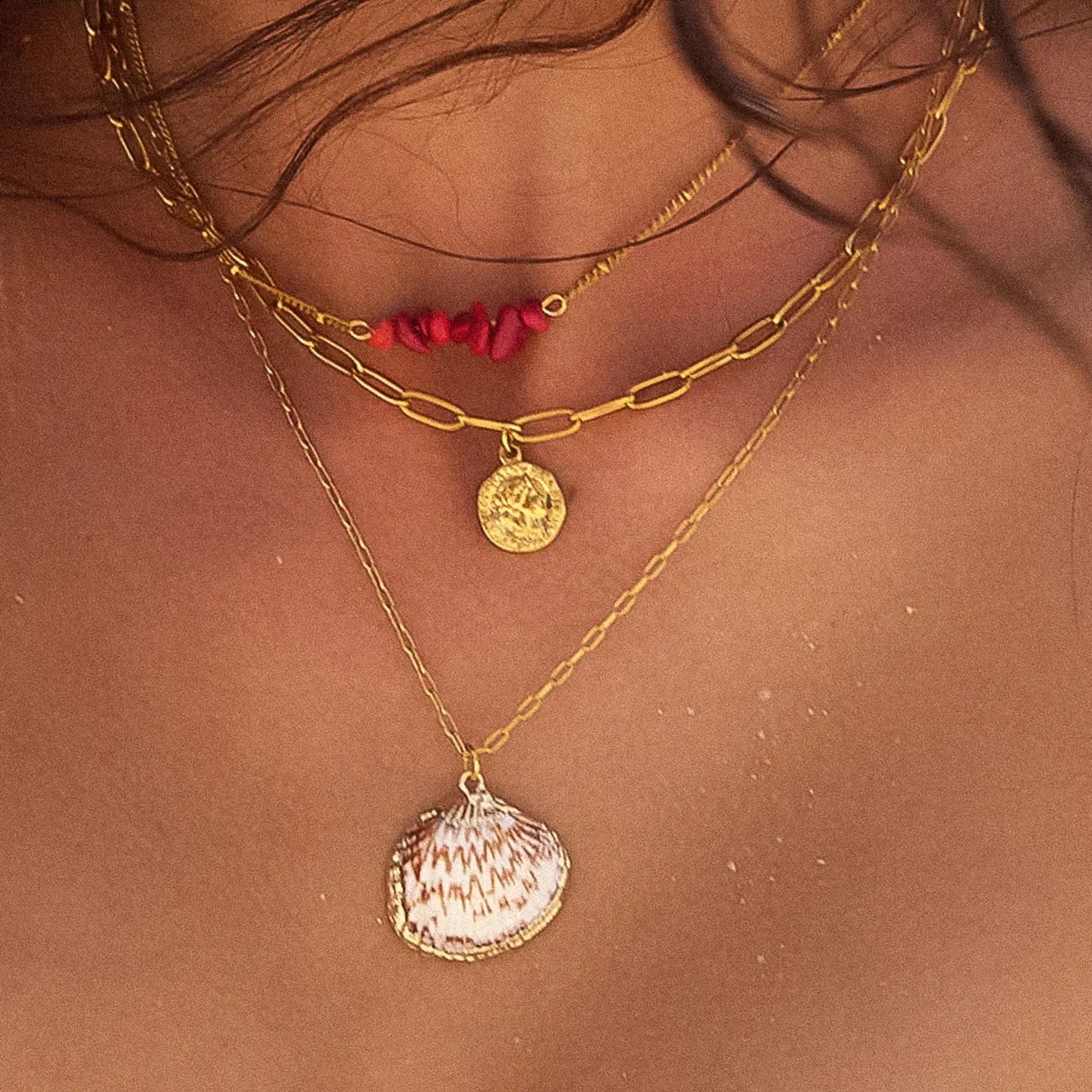 Rose & Lee Co Shellee Layered Necklace, 18k Gold Necklaces