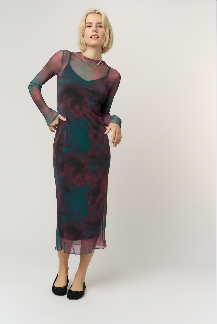 Burgundy/Green Sheer Midi Dress