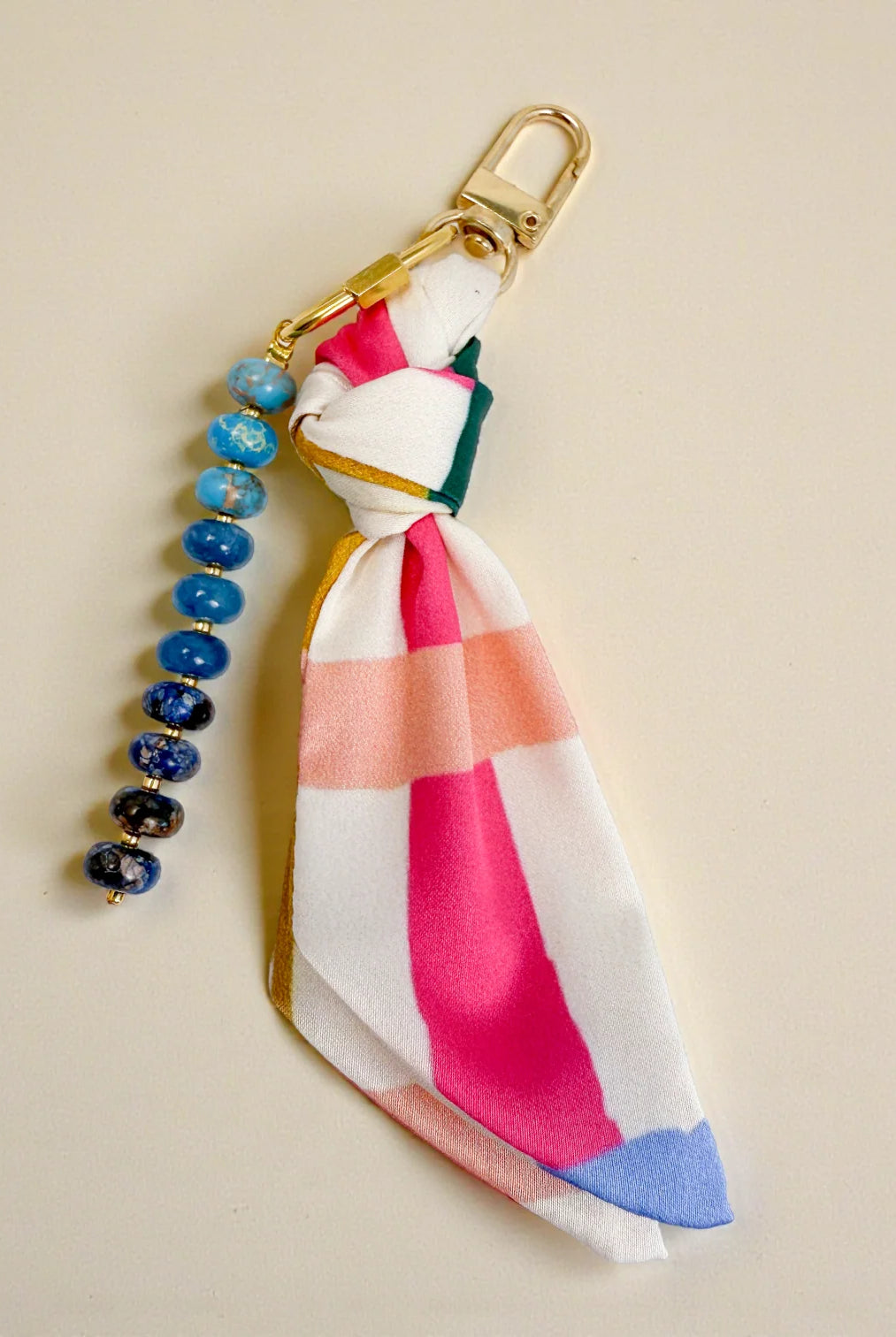 Rose & Lee Co Silk & Gemstone Bag Charm, Bold Plaid Accessories
