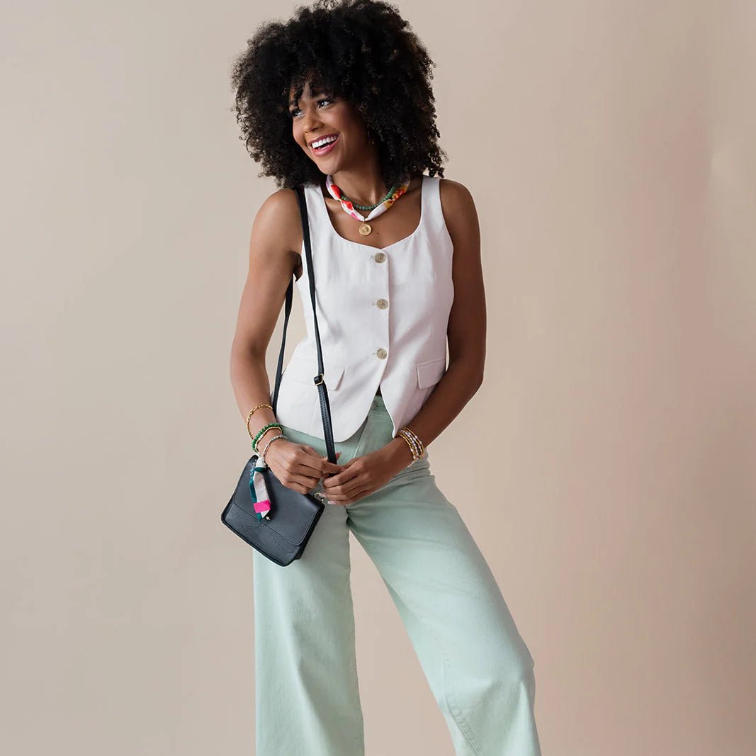 Rose & Lee Co Silk & Gemstone Bag Charm, Floral Blocked Accessories