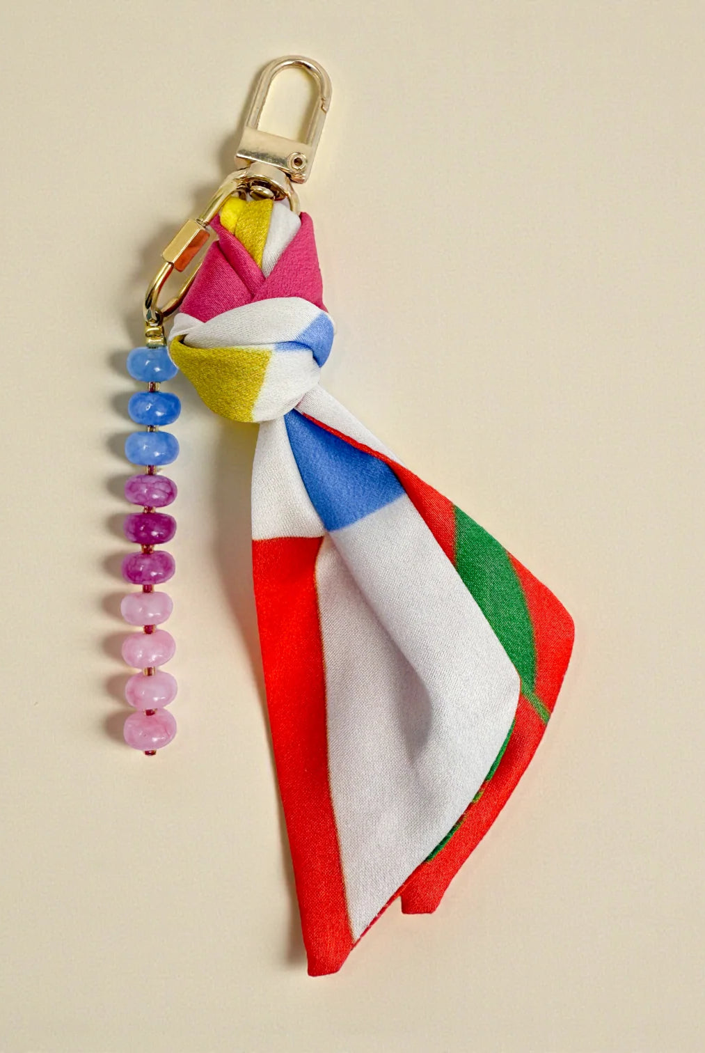 Rose & Lee Co Silk & Gemstone Bag Charm, Floral Blocked Accessories
