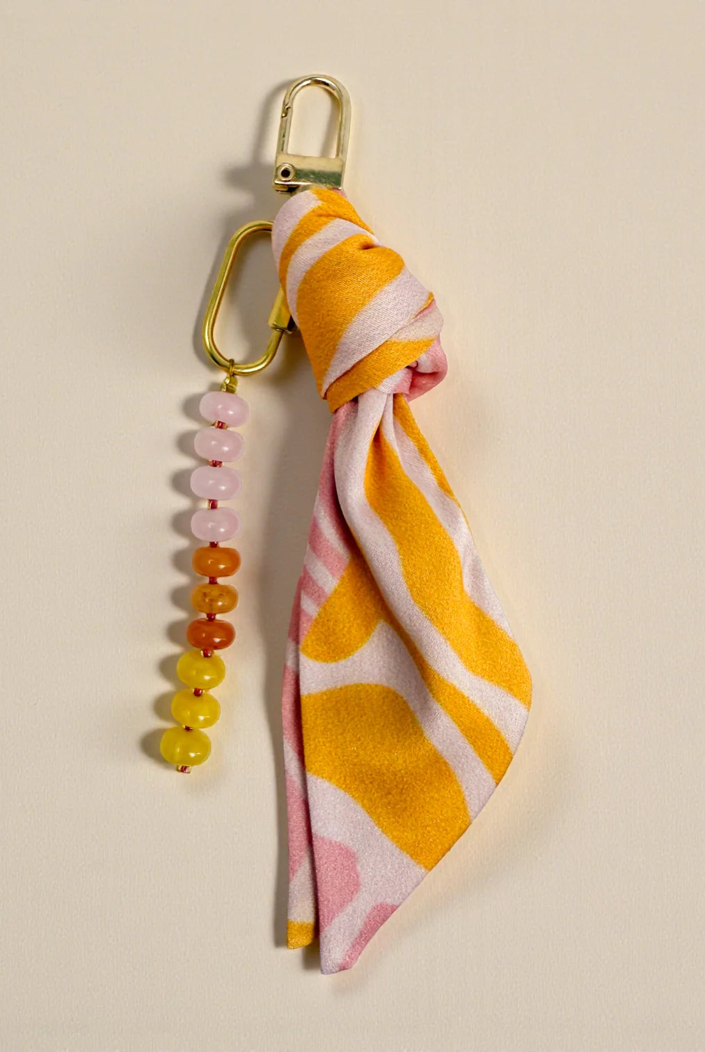 Rose & Lee Co Silk & Gemstone Bag Charm, Pink Floral Accessories