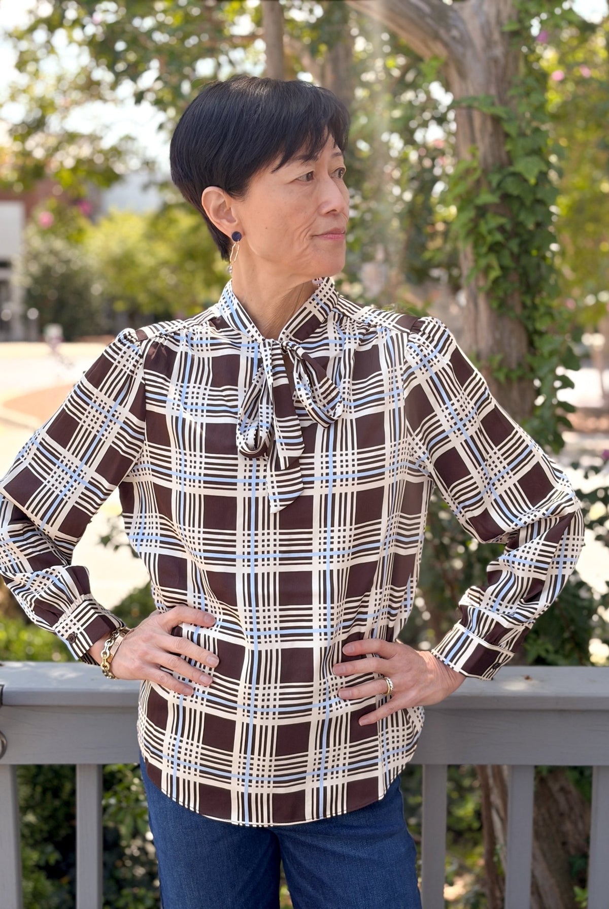 Rose & Lee Co Eloise Top, Brown/Blue Work Tops