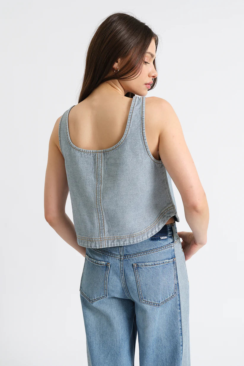 Two Tone Sleeveless Denim Tank