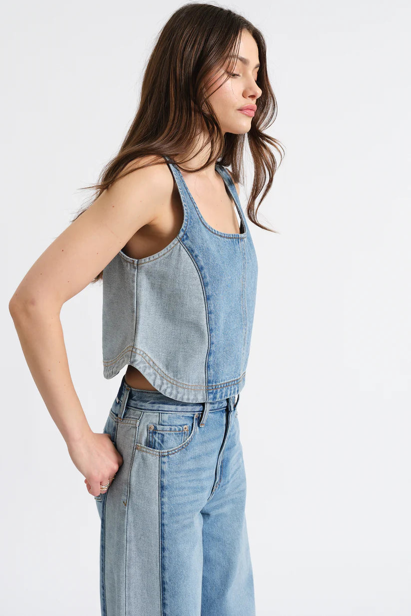 Two Tone Sleeveless Denim Tank