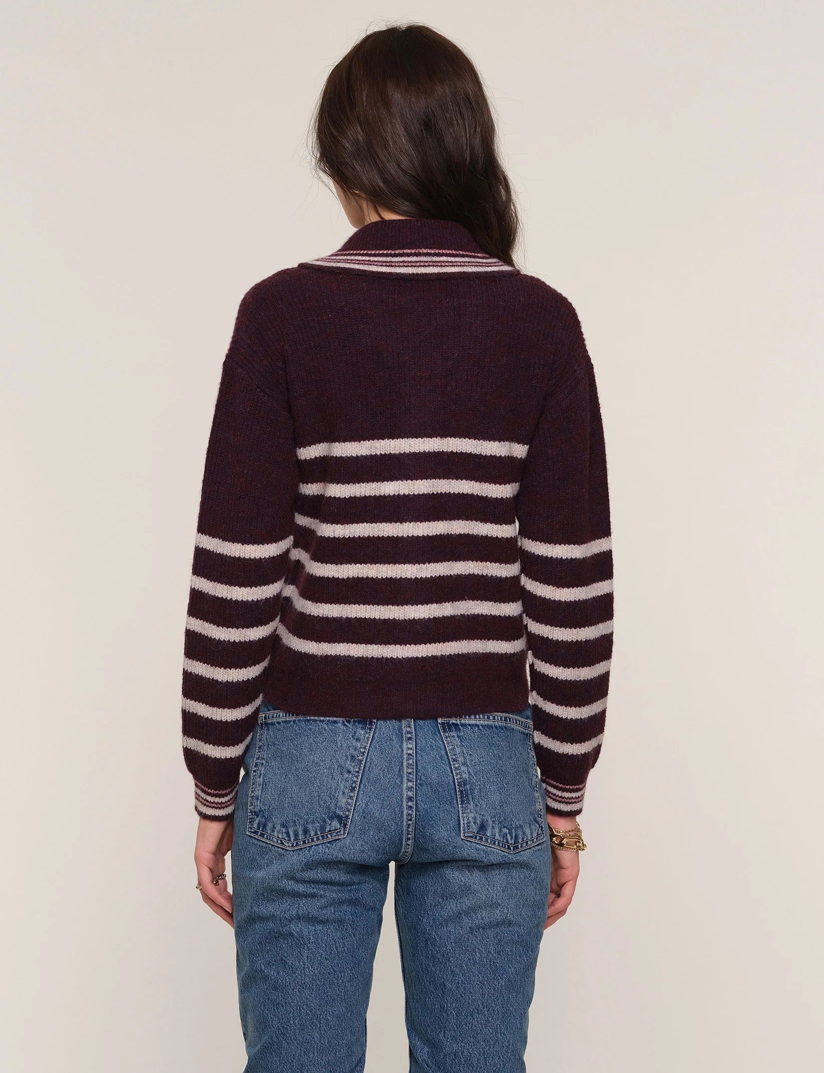 Plum Striped Long Sleeve Zip-Up Cardigan