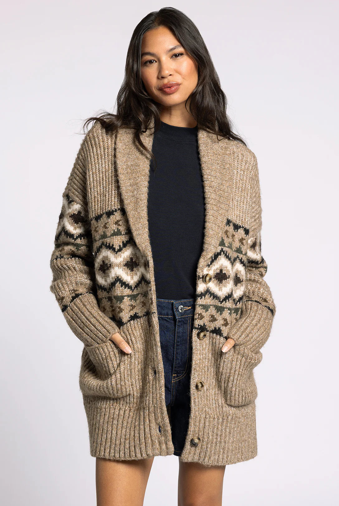 Aztec Taupe Long Sleeve Cardigan