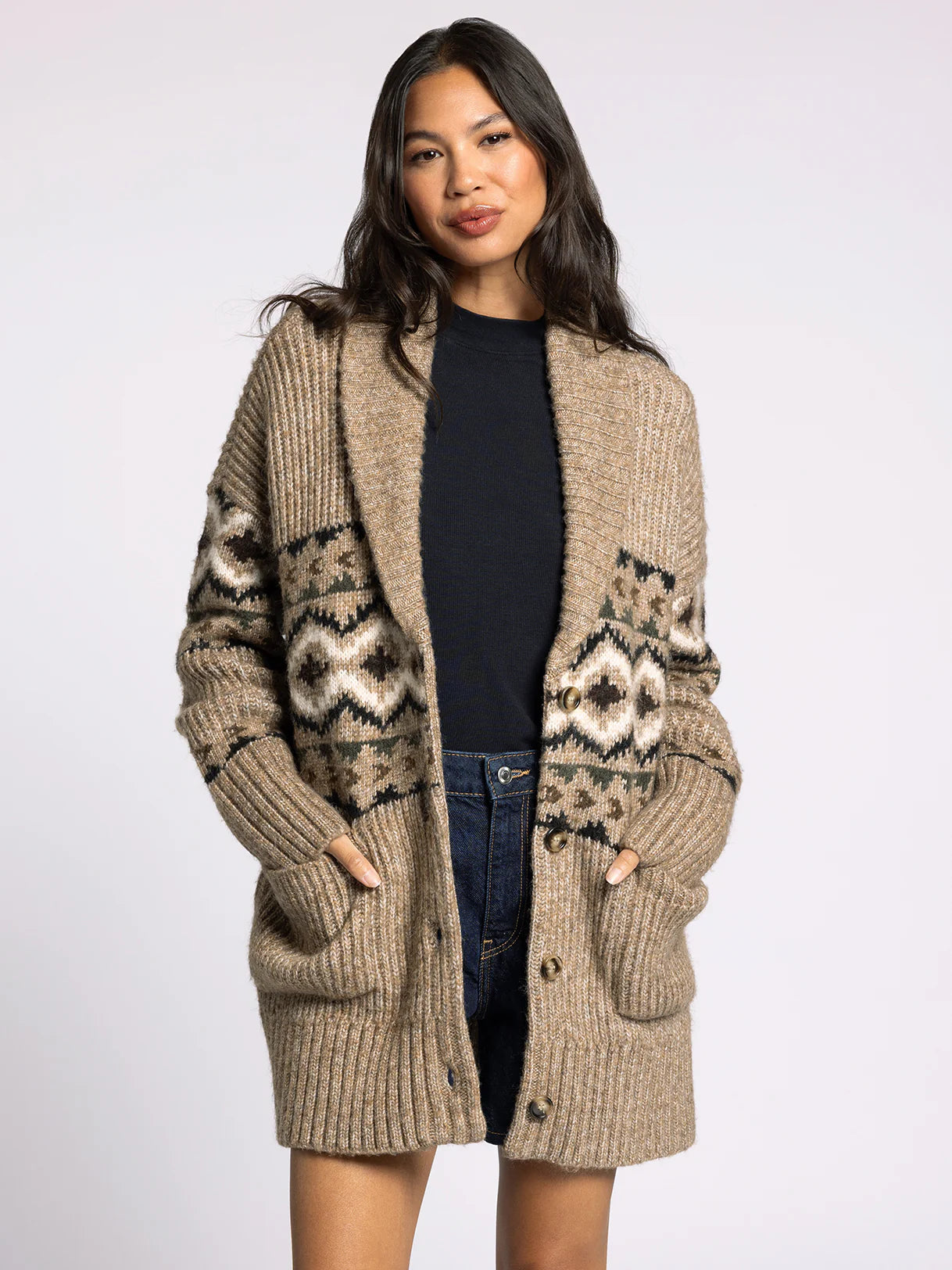 Aztec Taupe Long Sleeve Cardigan