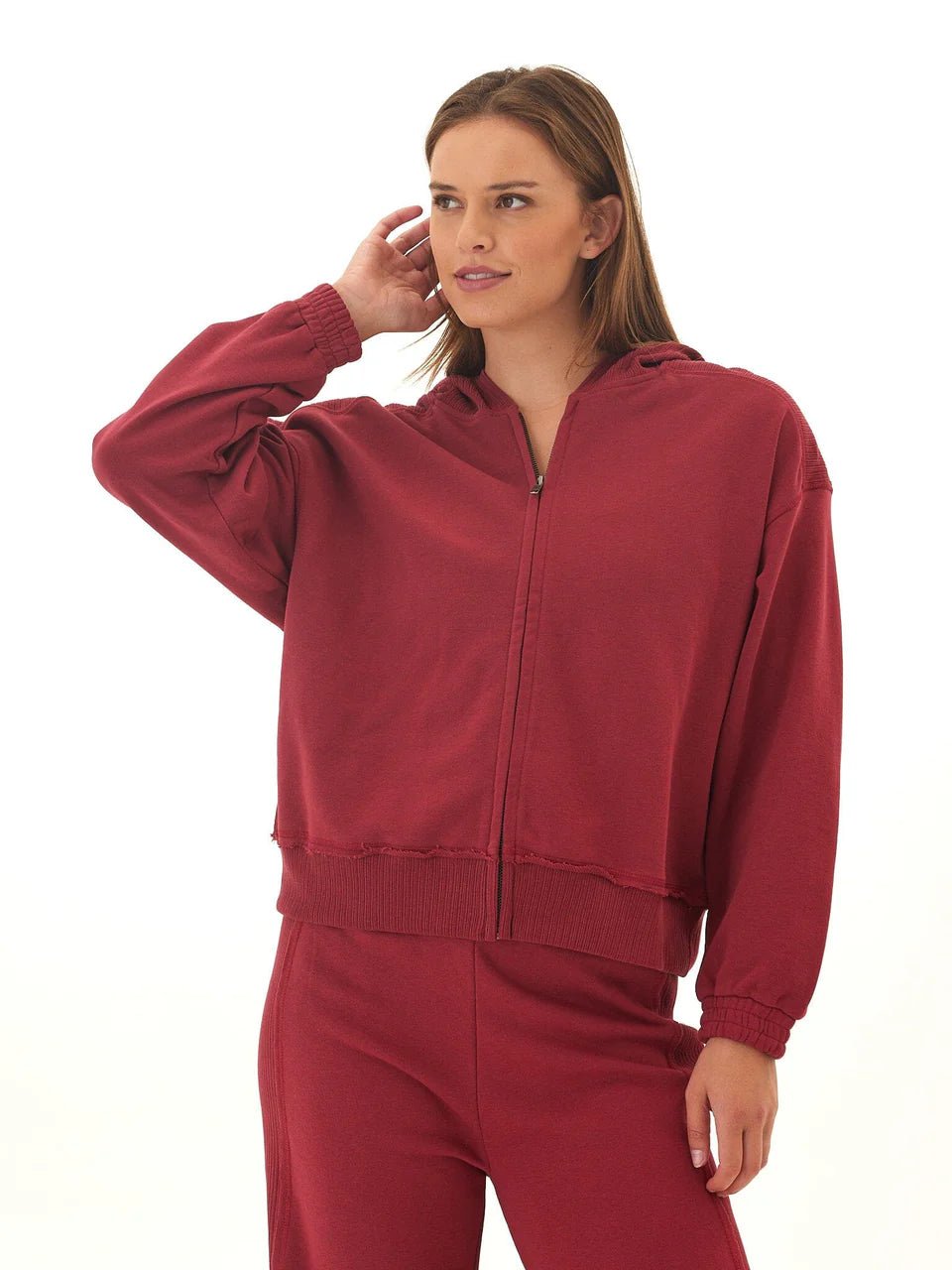 Rose & Lee Co Starla Zip Hoodie, Cranberry Sweatshirt & Hoodies