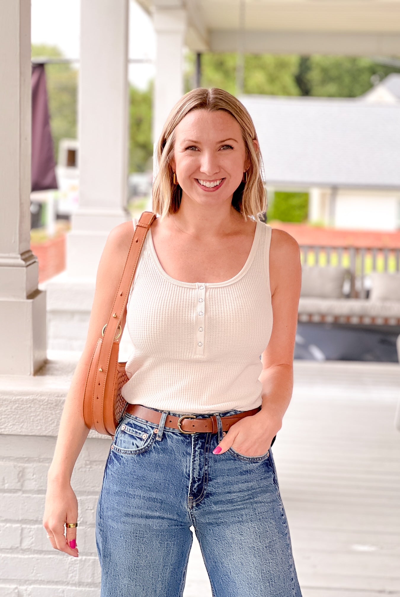 oatmeal tank with button detailing /2 way down front