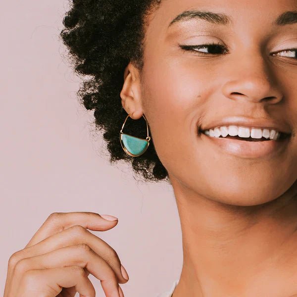 Rose & Lee Co Stone Prism Hoop Earrings, Amazonite/Gold Earrings