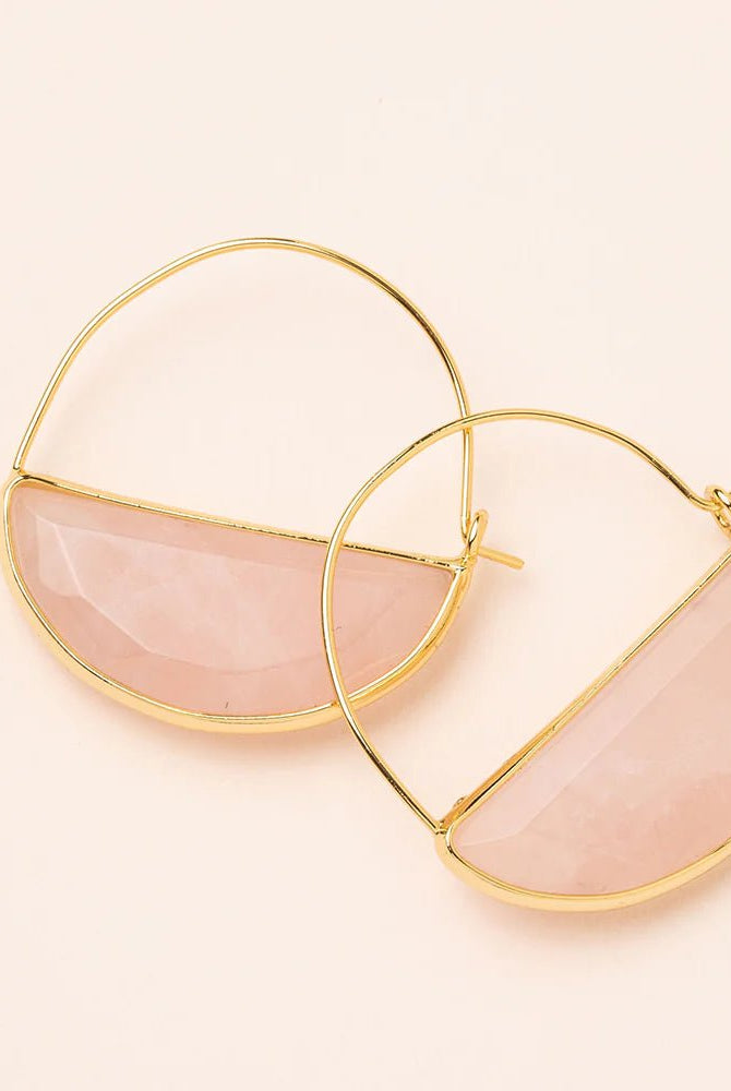 Rose & Lee Co Stone Prism Hoop Earrings, Rose Quartz/Gold Earrings