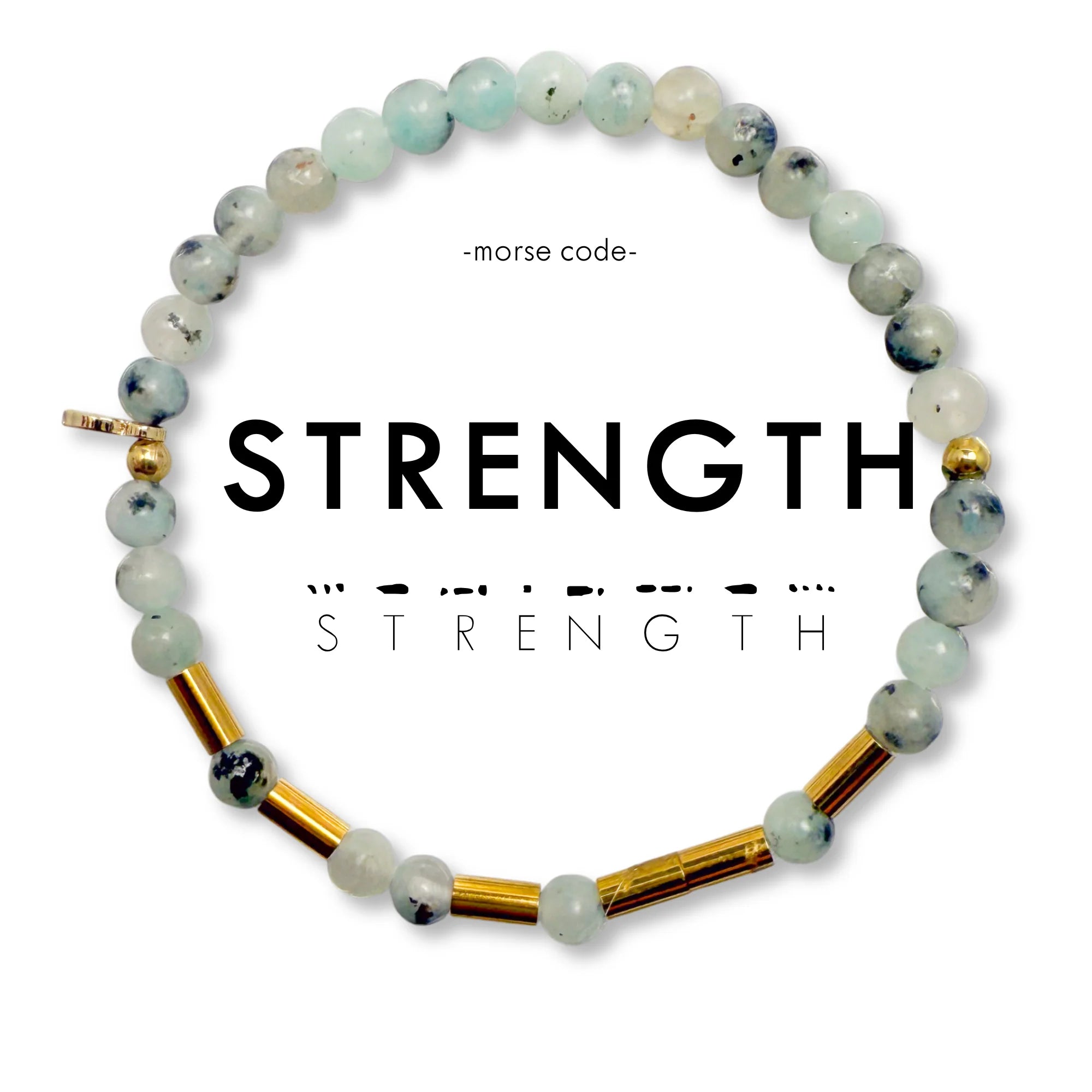 Strength Morse Code Pearl & Stone Beaded Bracelet