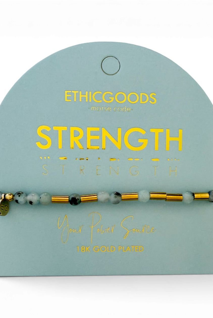 Rose & Lee Co Morse Code Pearl & Stone Beaded Bracelet, Strength Bracelets