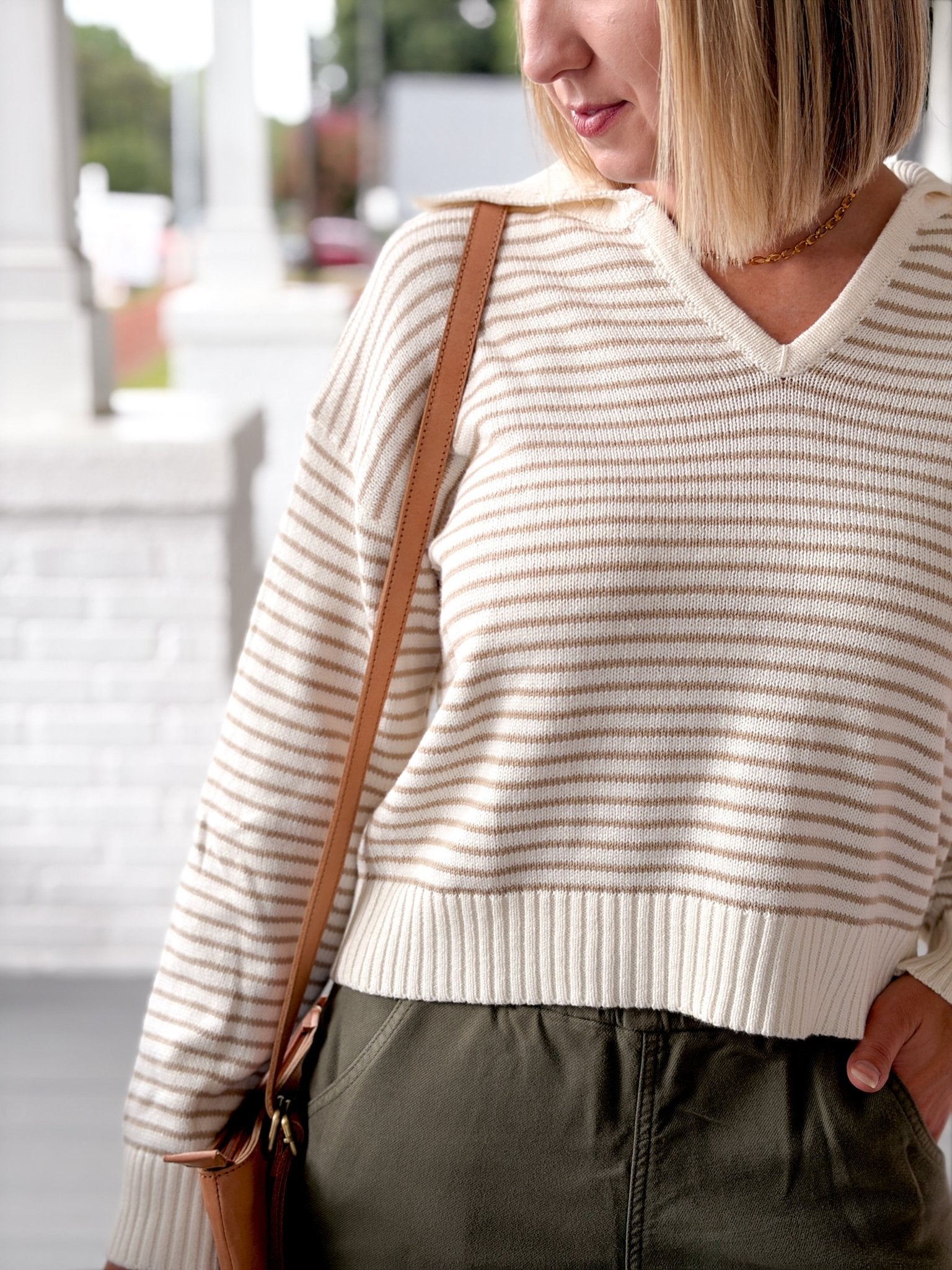 Rose & Lee Co Sarah Sweater, Tan/Cream Stripe Sweaters
