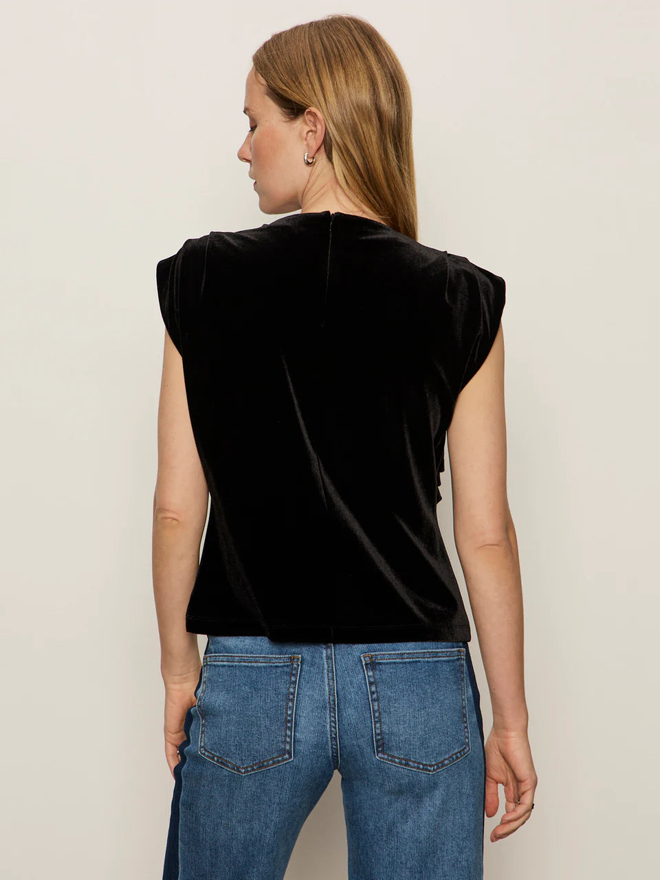 Black Velvet Sleeveless Ruched Tank