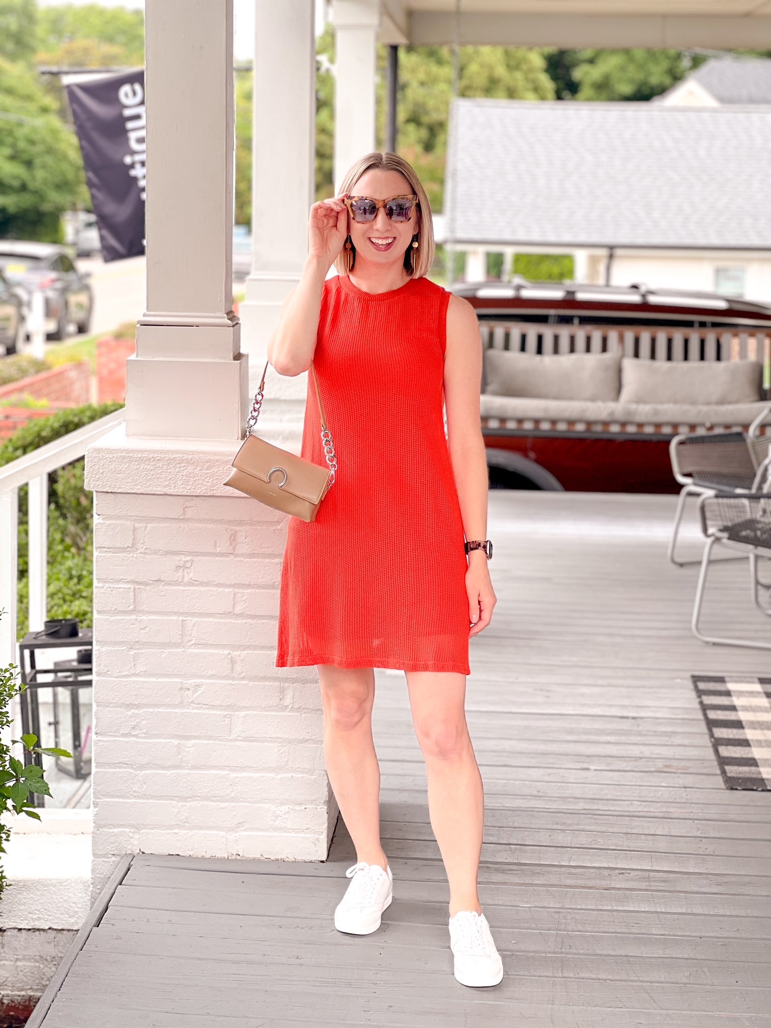 orange sleeveless mini dress