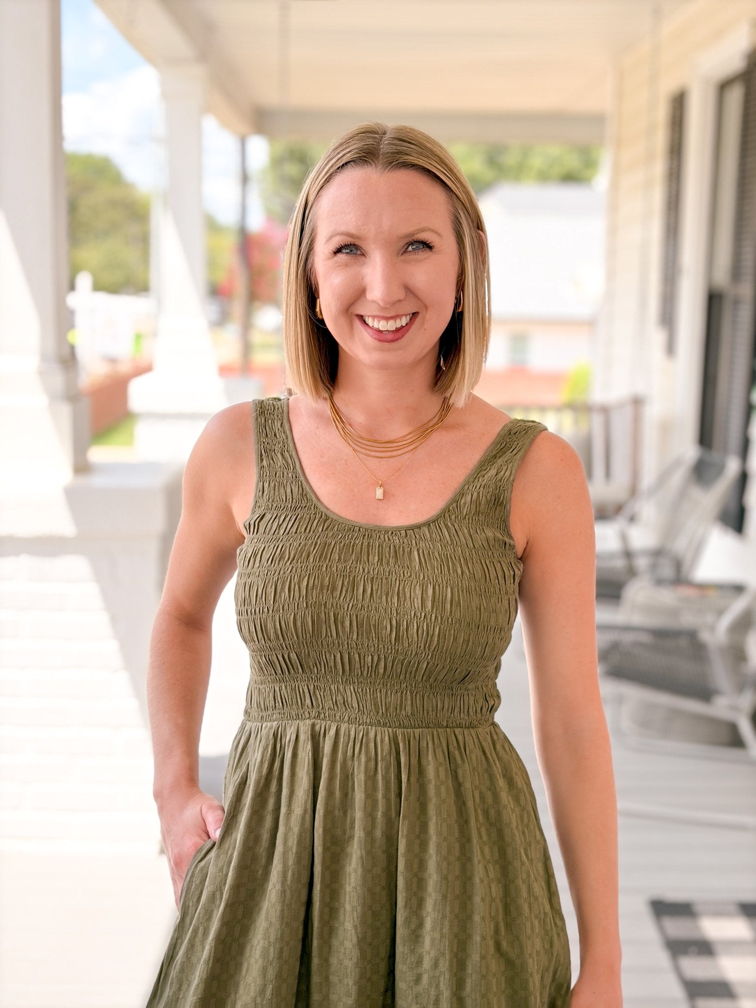 Rose & Lee Co Tessa Dress, Olive by Marine Layer Casual Dresses