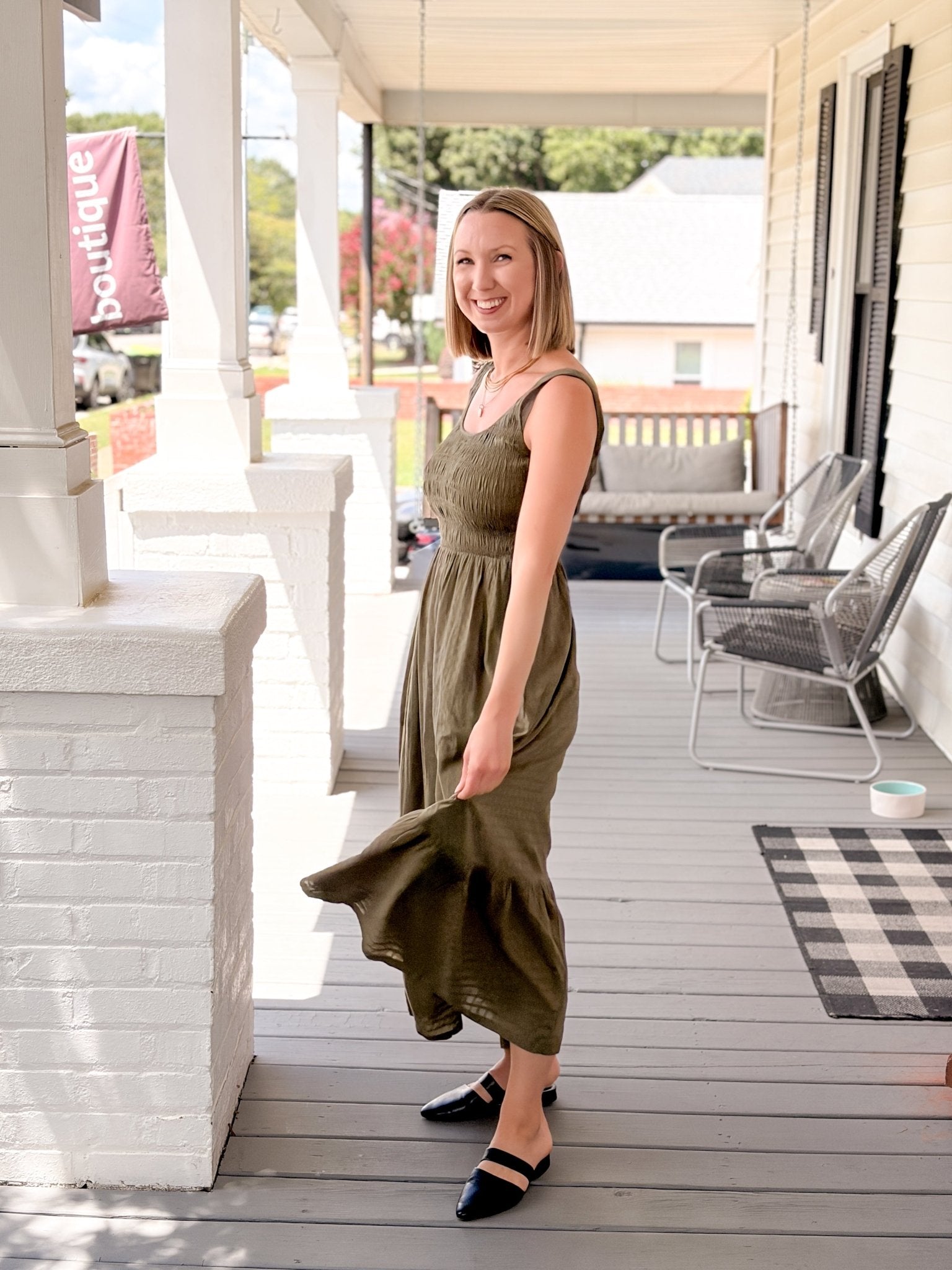 Rose & Lee Co Tessa Dress, Olive by Marine Layer Casual Dresses