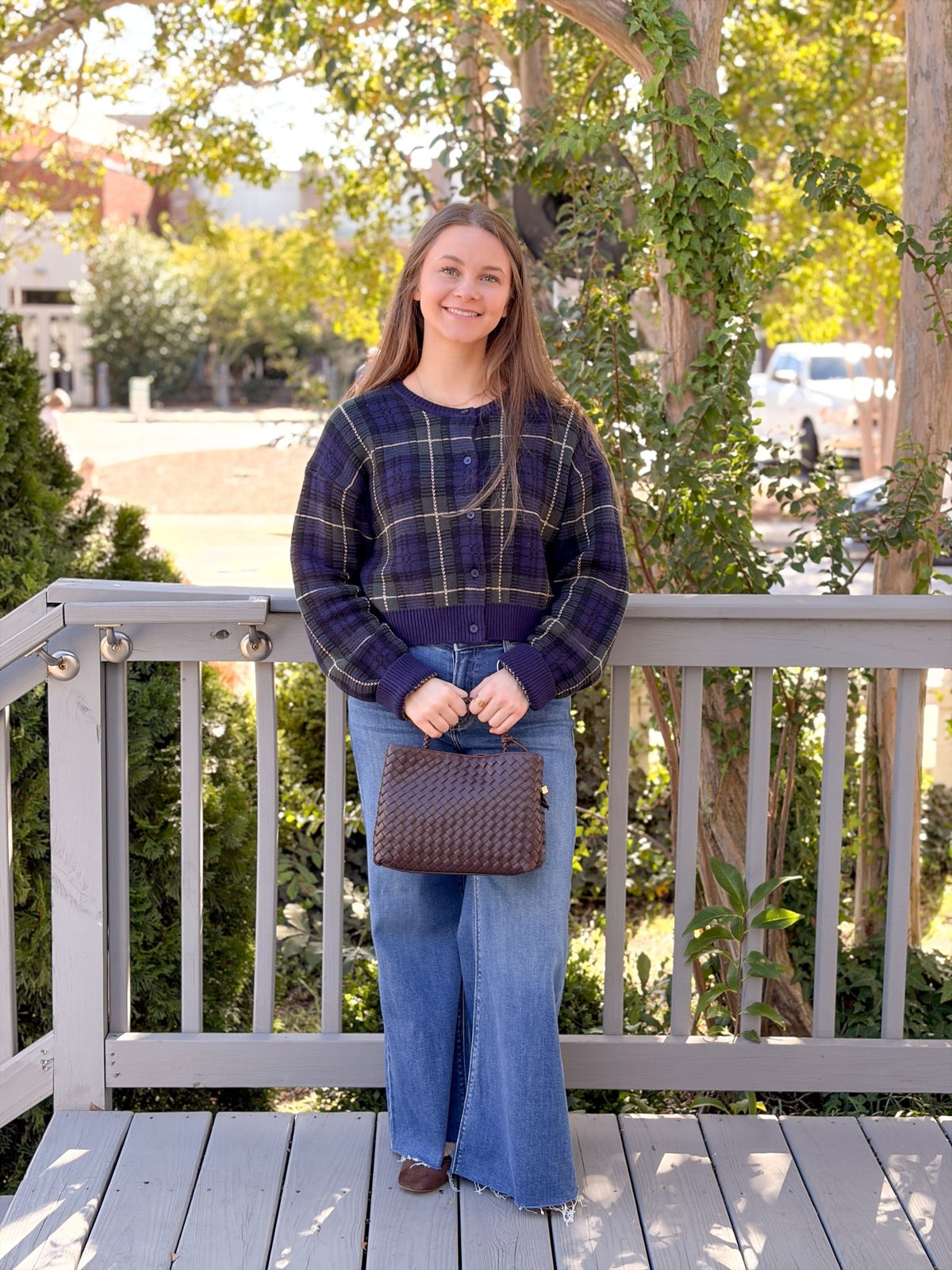 Rose & Lee Co The Jacquard Cardigan, Forest Plaid by Good American Cardigan