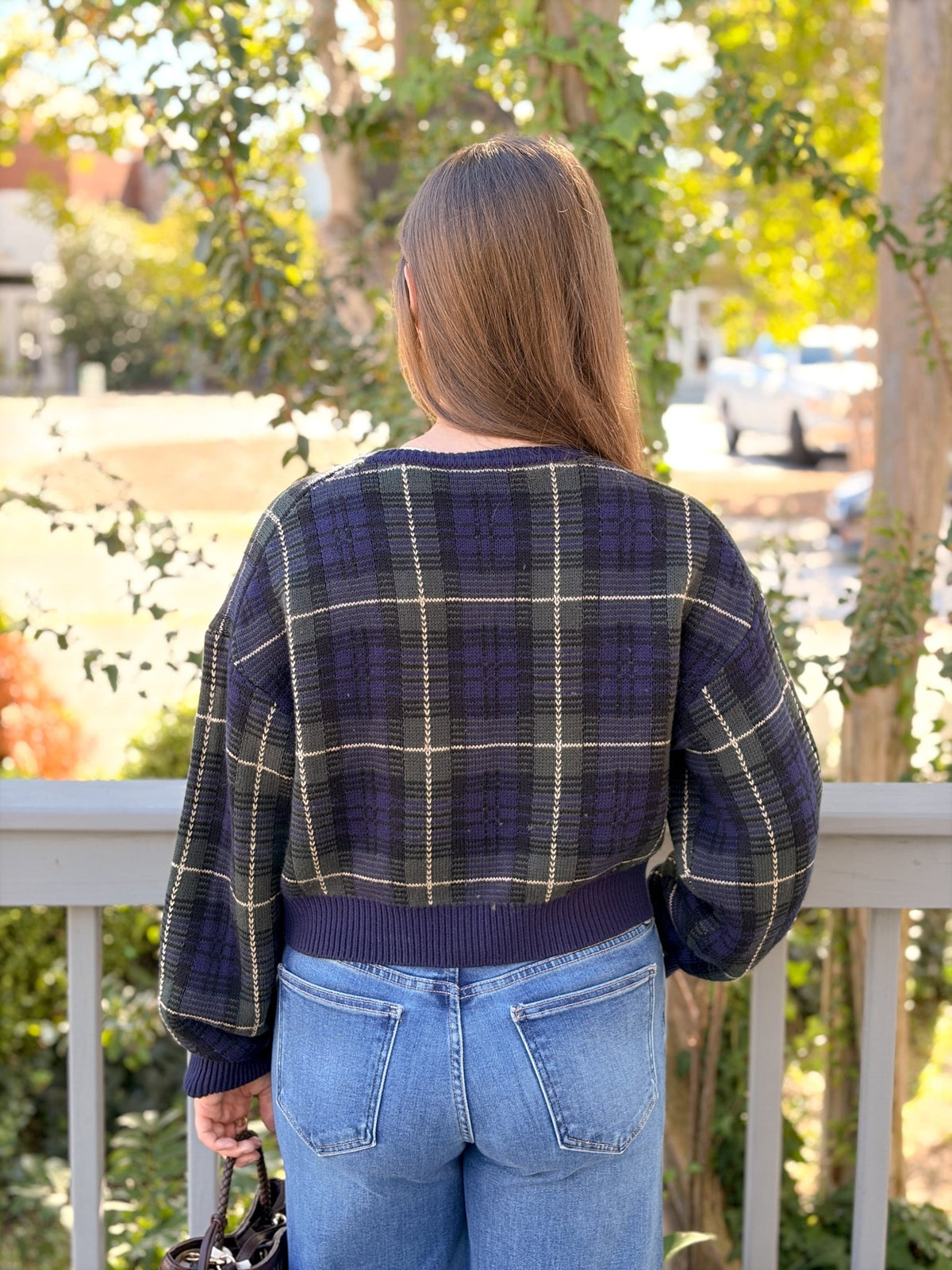 Rose & Lee Co The Jacquard Cardigan, Forest Plaid by Good American Cardigan