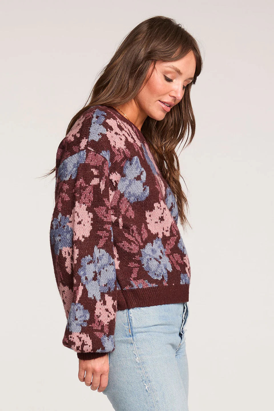 Multi Colored Floral Print Long Sleeve Sweater