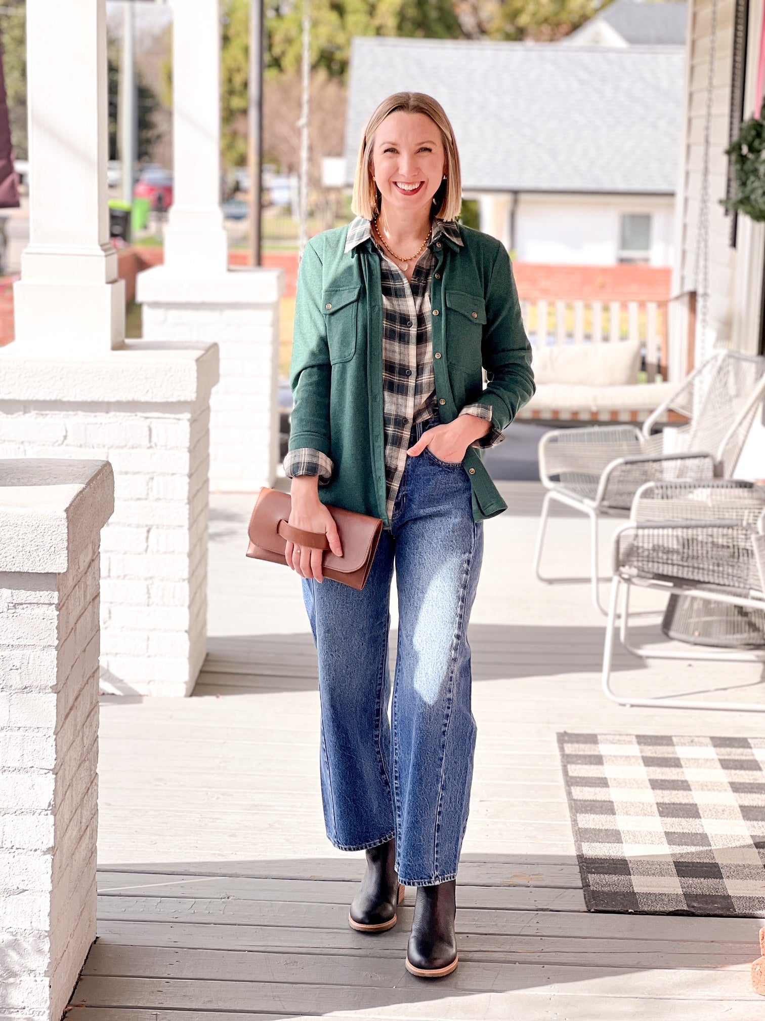 Green Long Sleeve Button Front Top