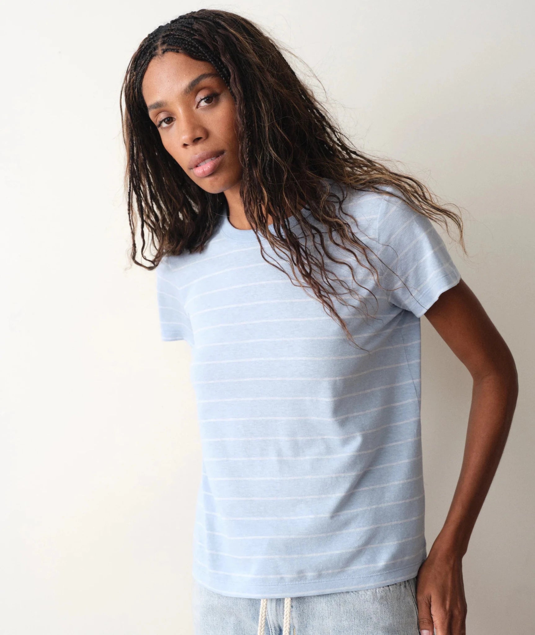 Rose & Lee Co Tried & True Tee, Soft Chambray by Marine Layer short sleeve