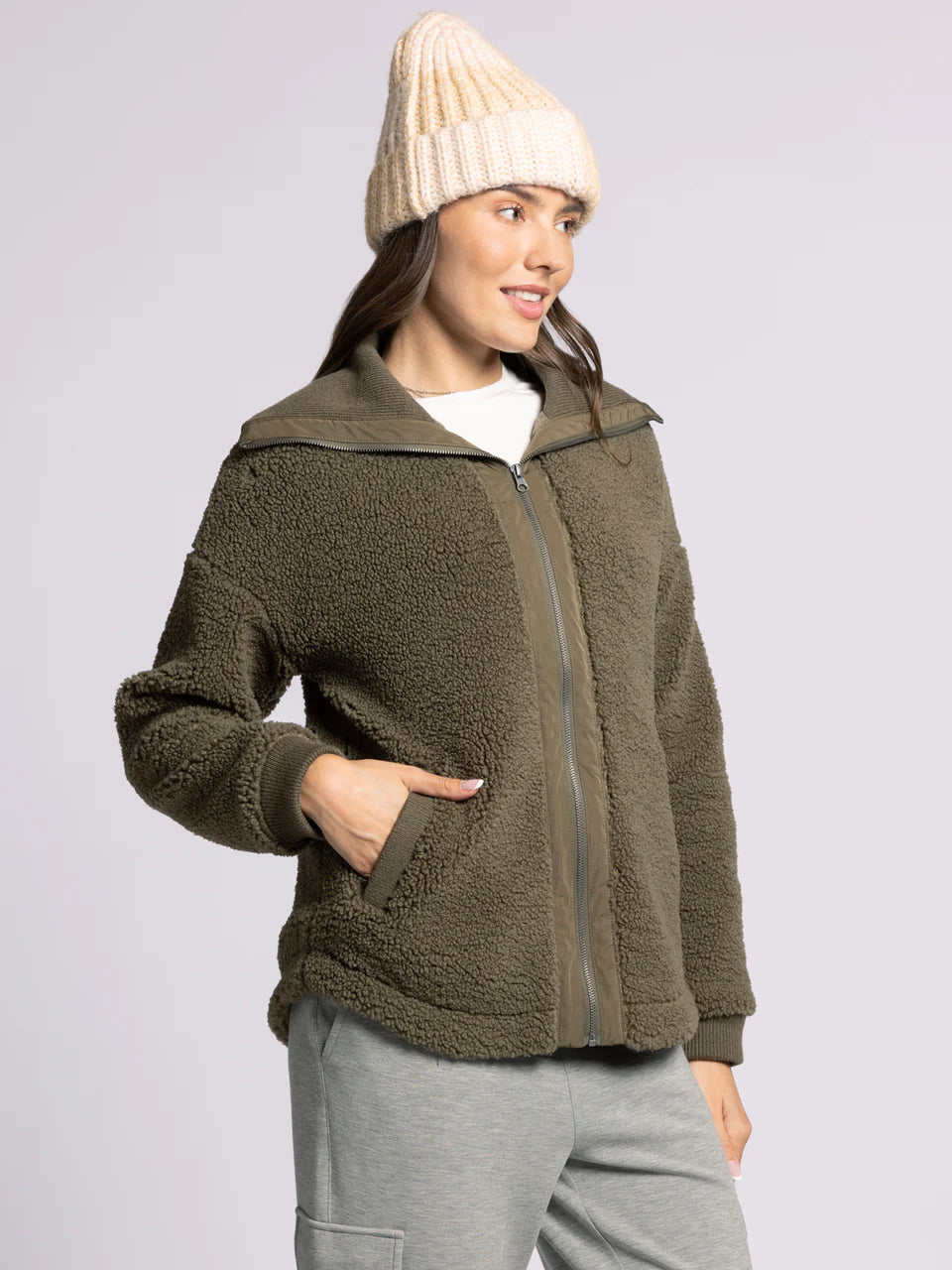 Dark Green Sherpa Jacket